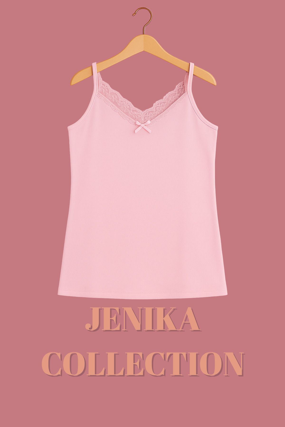 JENİKA Toz Pembe Renk Pamuklu İp Askılı Kadın Atlet