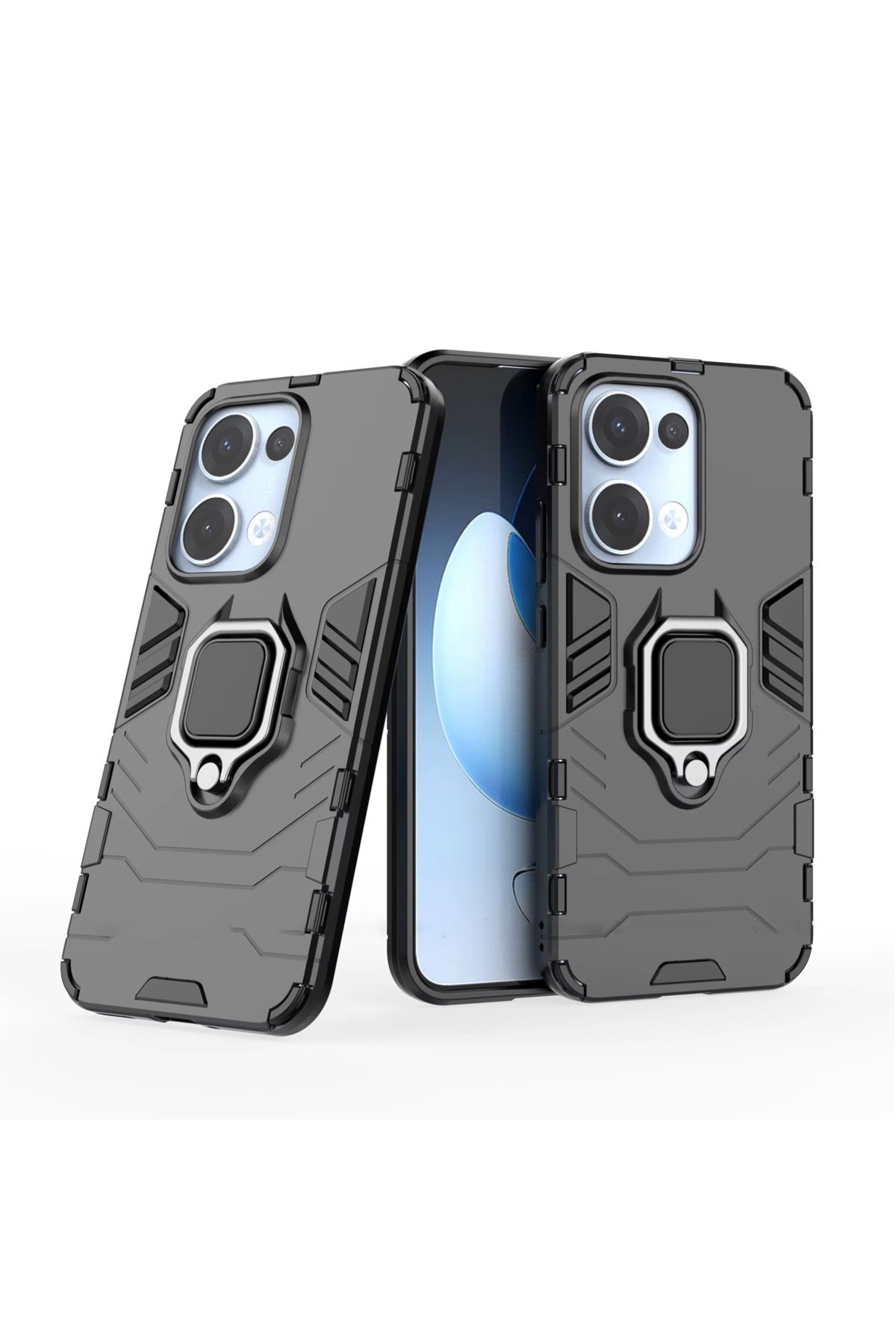 Microcase Oppo Reno 13 Pro 5G ile Uyumlu Batman Serisi Yüzük Standlı Armor Kılıf - Siyah AL3349