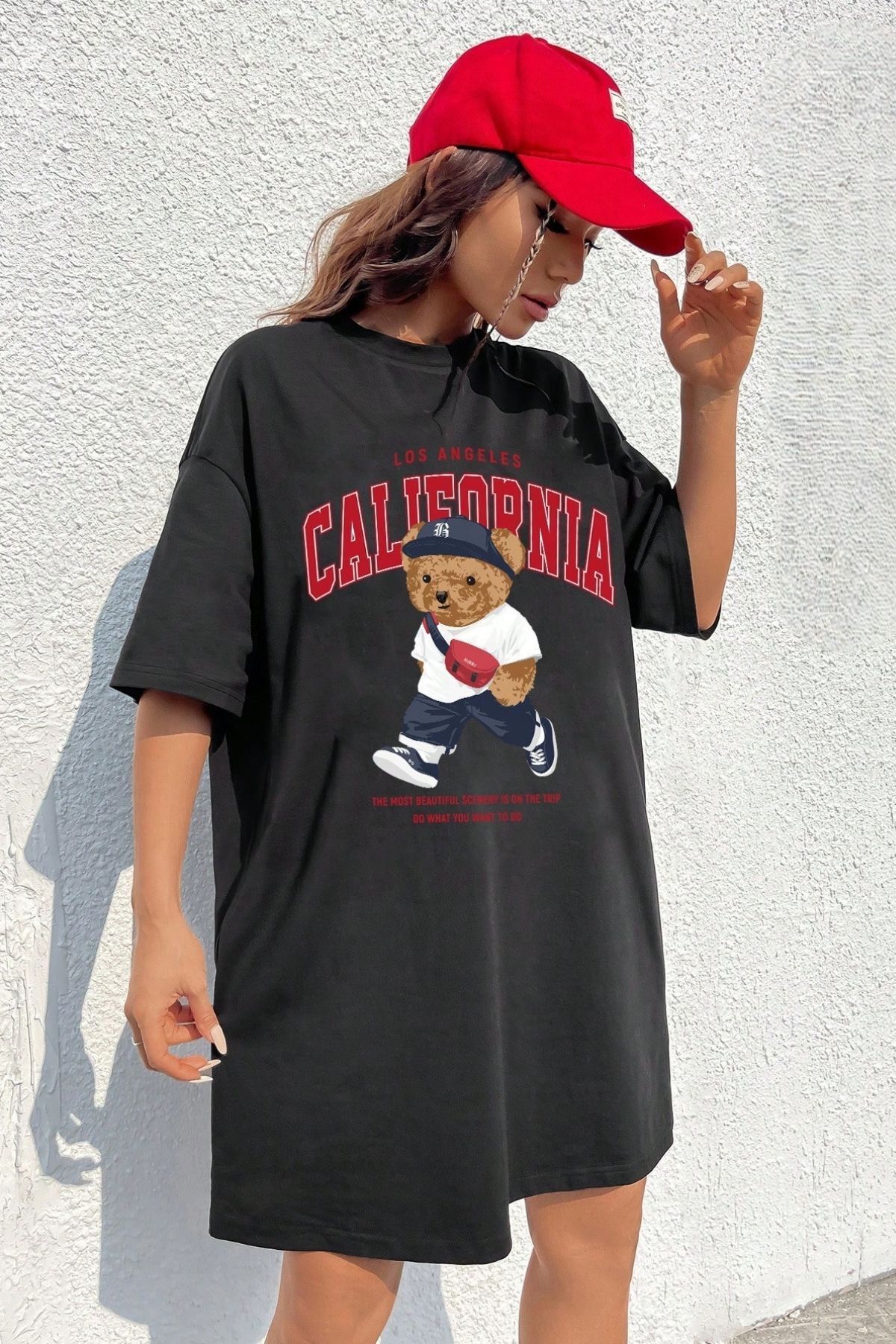 Know Pamuk Penye 110cm Siyah California Baskılı Elbise
