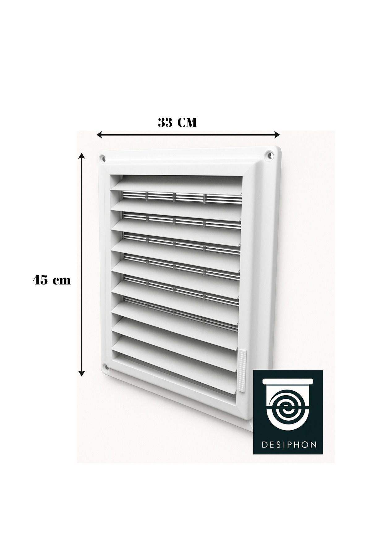 DESIPHON 45x33 Cm Plastik Banyo Ve Wc Havalandırma Menfezi – Hareketli Panjurlu, Yüzey Montajlı