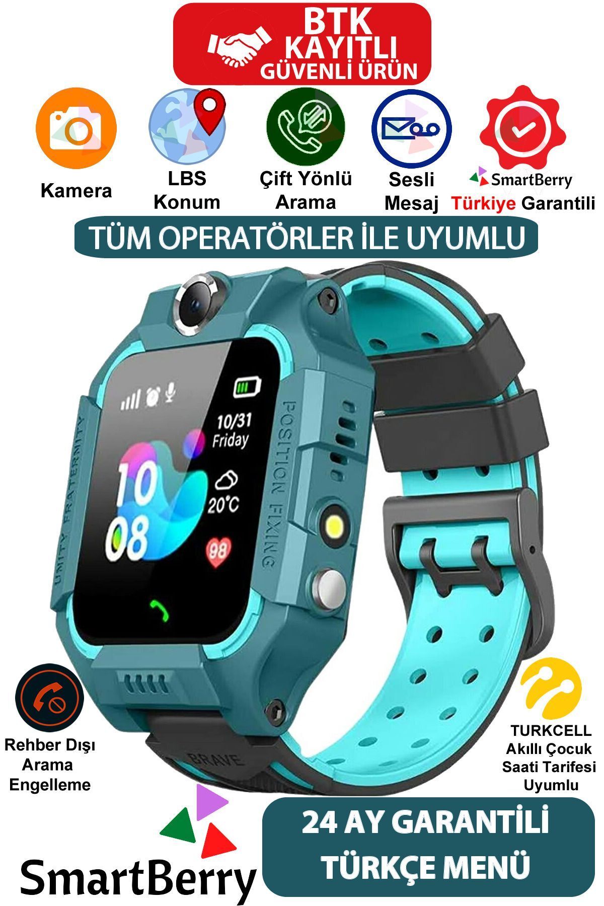Z2 Lbs Konumlu Akıllı Çocuk Takip Saati Sim Kartlı Arama, Kameralı, Gizli Dinleme Özellikli - Yeşil