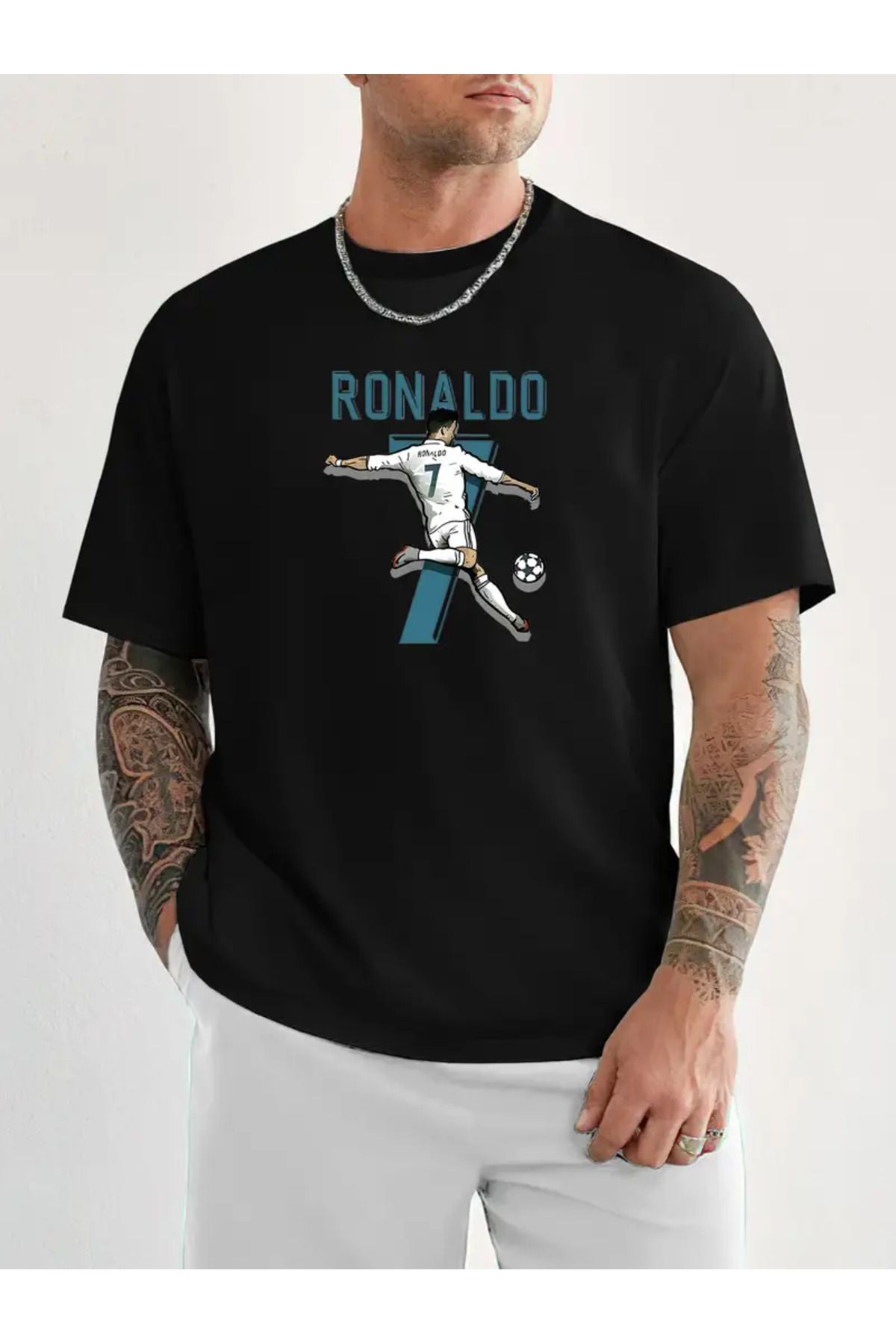 AEMİ Unisex Basklılı Oversize Bisiklet Yaka T-shirt
