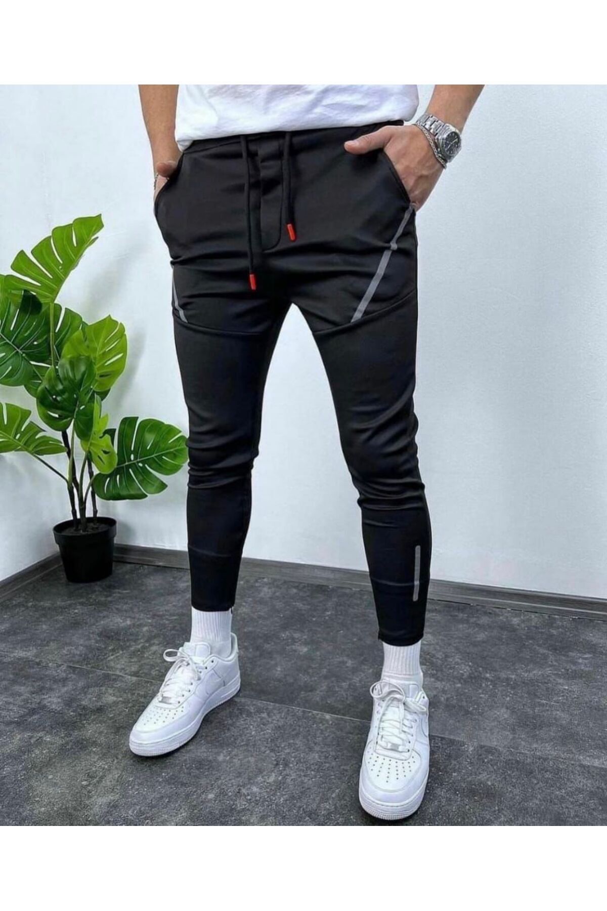 Betterco Erkek Siyah scuba Slim Fit Jogger Eşofman Altı
