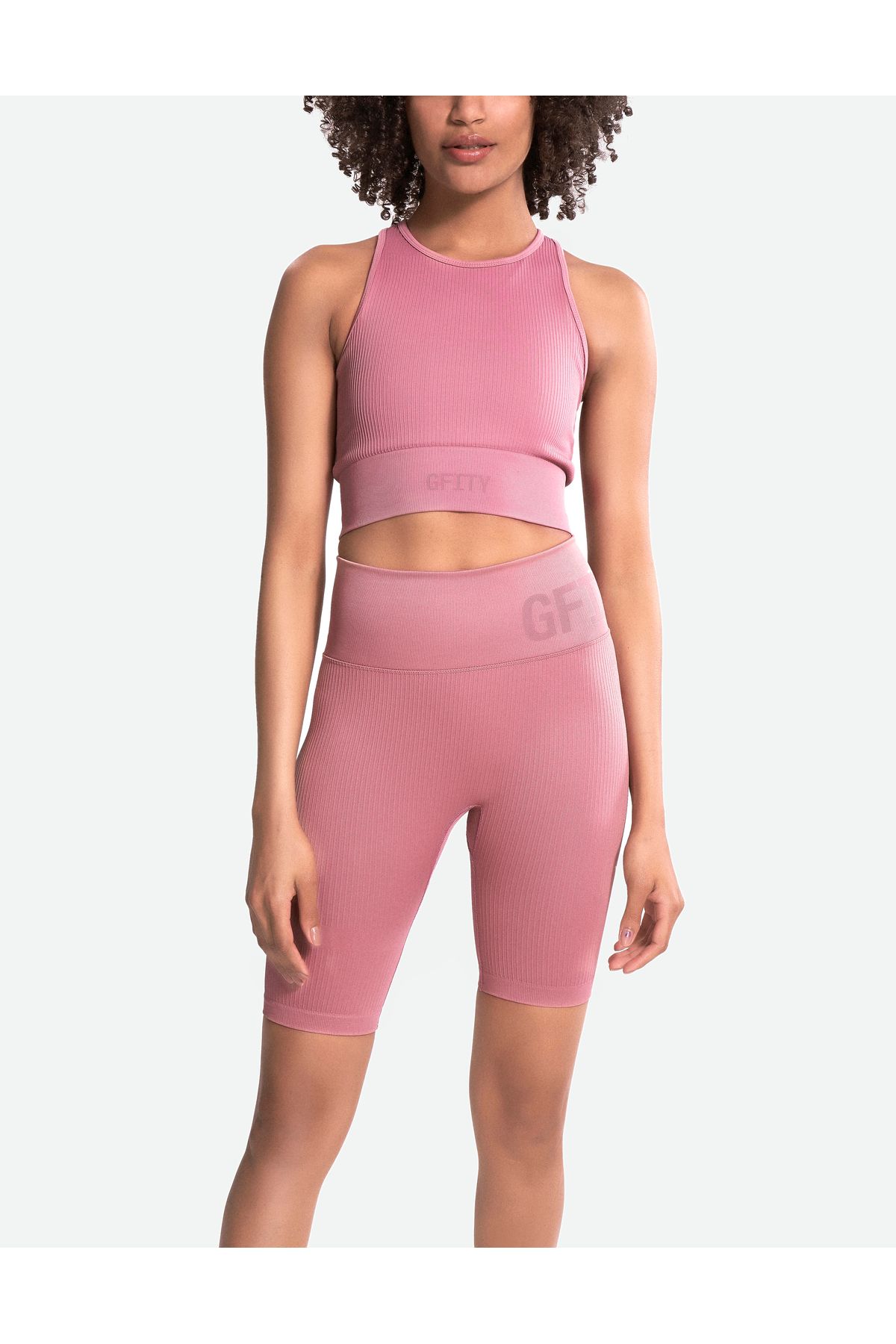 Gfity RibSeamless High Waist Bike Shorts - Brandied Apricot