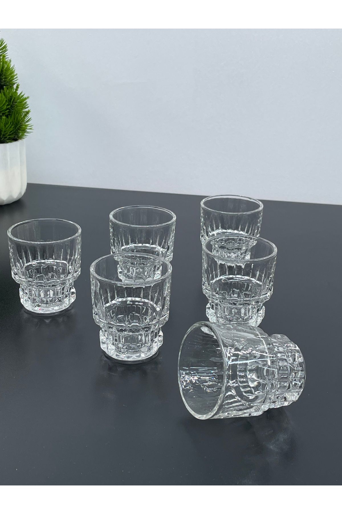 YzHome 6 Lı Kristal Cam Kahve Yanı Su Bardağı Bardak 100ml