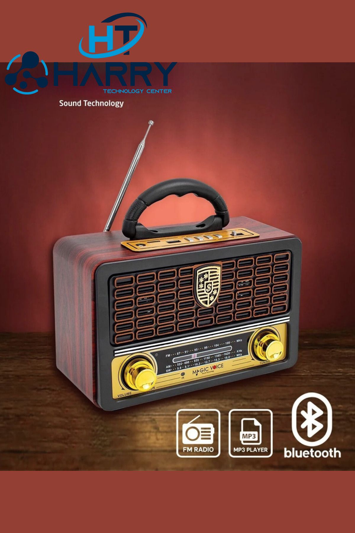 harry Nostalji Müzik Kutusu Güçlü Ses Bluetooth Usb Aux Sd Kard Destekli Uzaktan Kumandalı