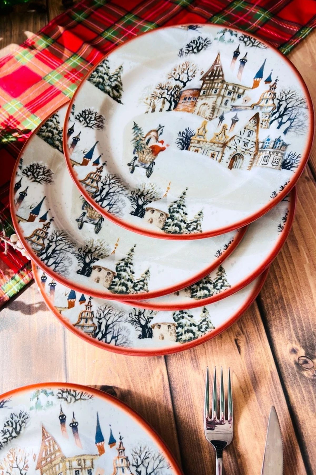 Home Nordelle 6'lı Dijital Baskı Yılbaşı Pasta Tabağı Seti – 20 cm
