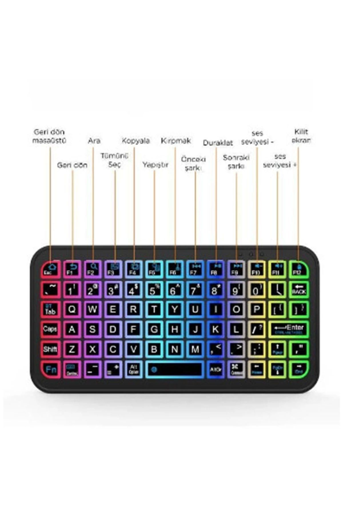 Vemora Mini Klavye Smarttv Işıklı Bluetooth Kablosuz Televizyon Ps3 Dizüstü Tabletler Ve Telefonlar İçin