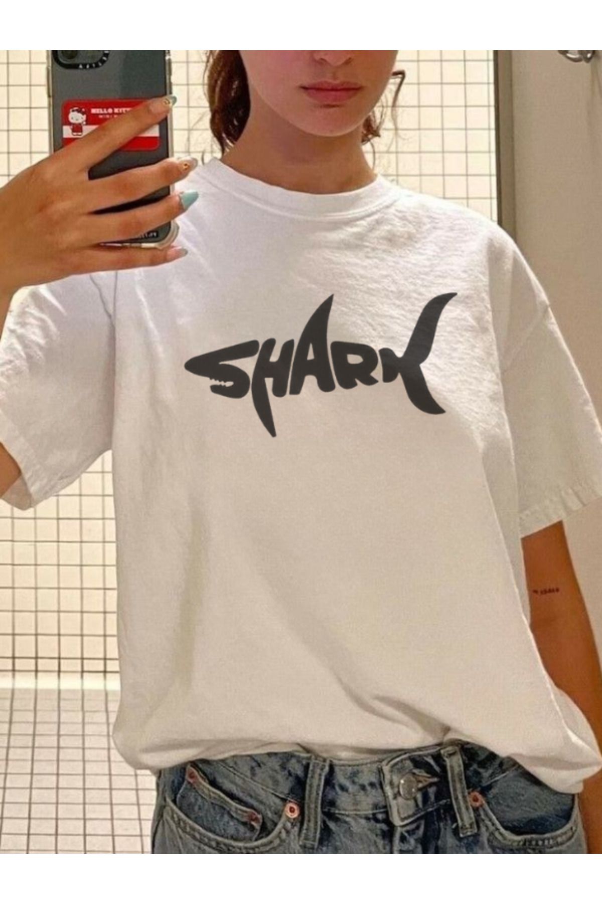 DEEFWEAR DREICH SHARK BASKILI BEYAZ TSHIRT