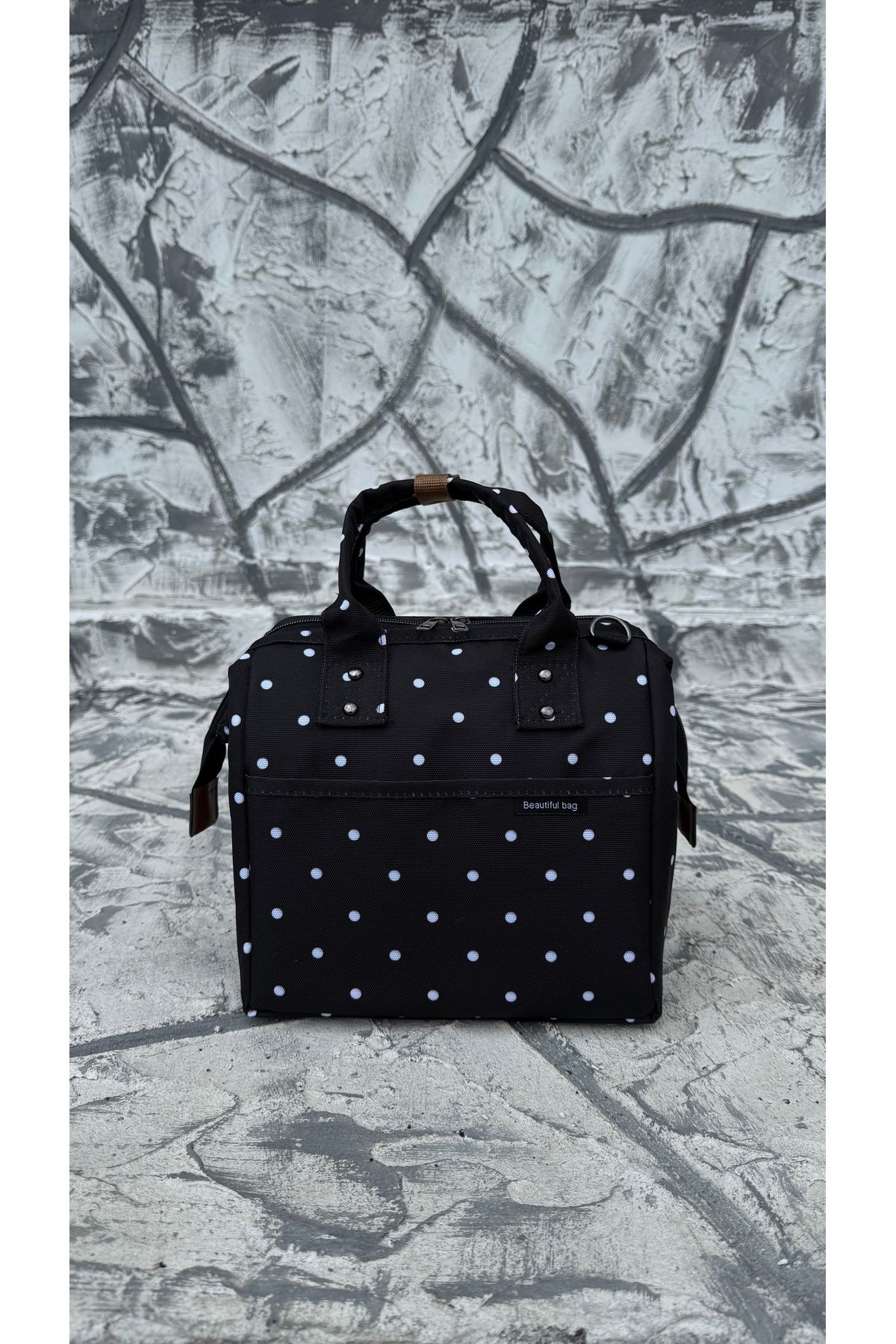 beautiful bag Isı Yalıtımlı Su Geçirmez Termal Çanta Yemek Taşıma Beslenme Çantası Siyah Puantiyeli