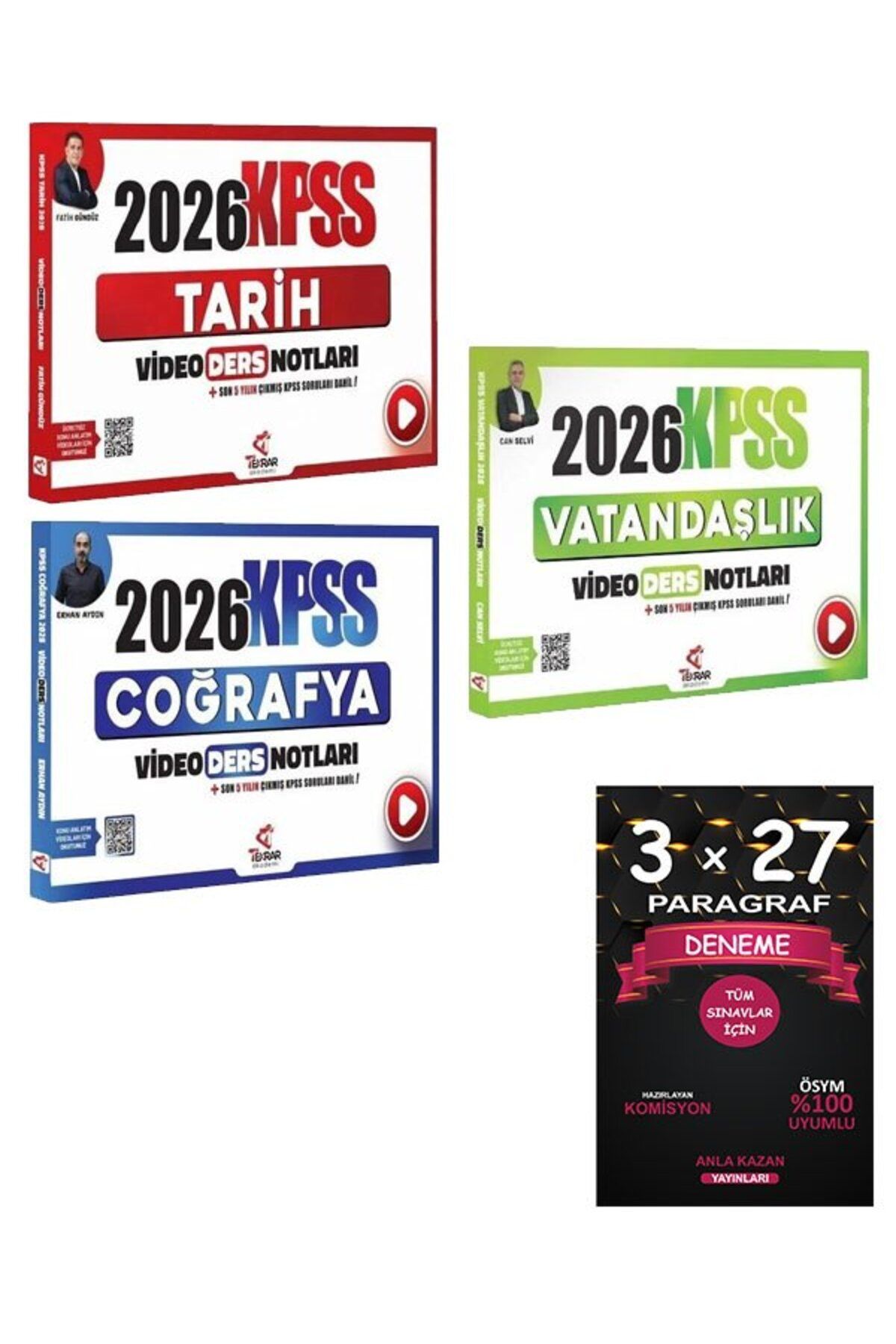 Anla Kazan Yayınları Tekrar Akademi 2026 KPSS Tarih + Coğrafya + Vatandaşlık Video Ders Notları 3 lü Set+Anla KAzan Para