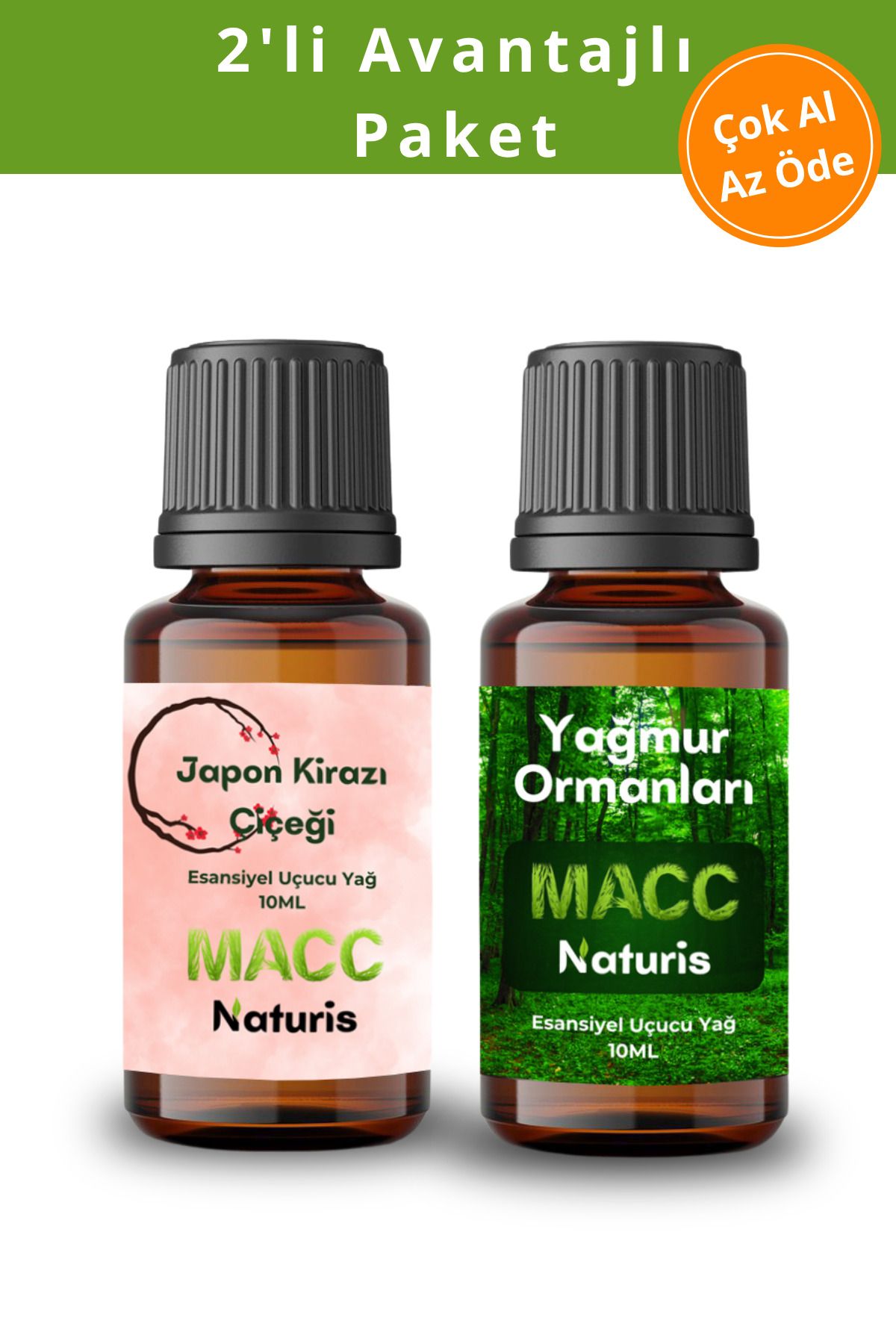 MACC Naturis Hava Nemlendiriciler için Uçucu Yağı Esansiyel koku JAPON KİRAZI Ve YAĞMUR ORMANLARI 2'li Set 10 Ml