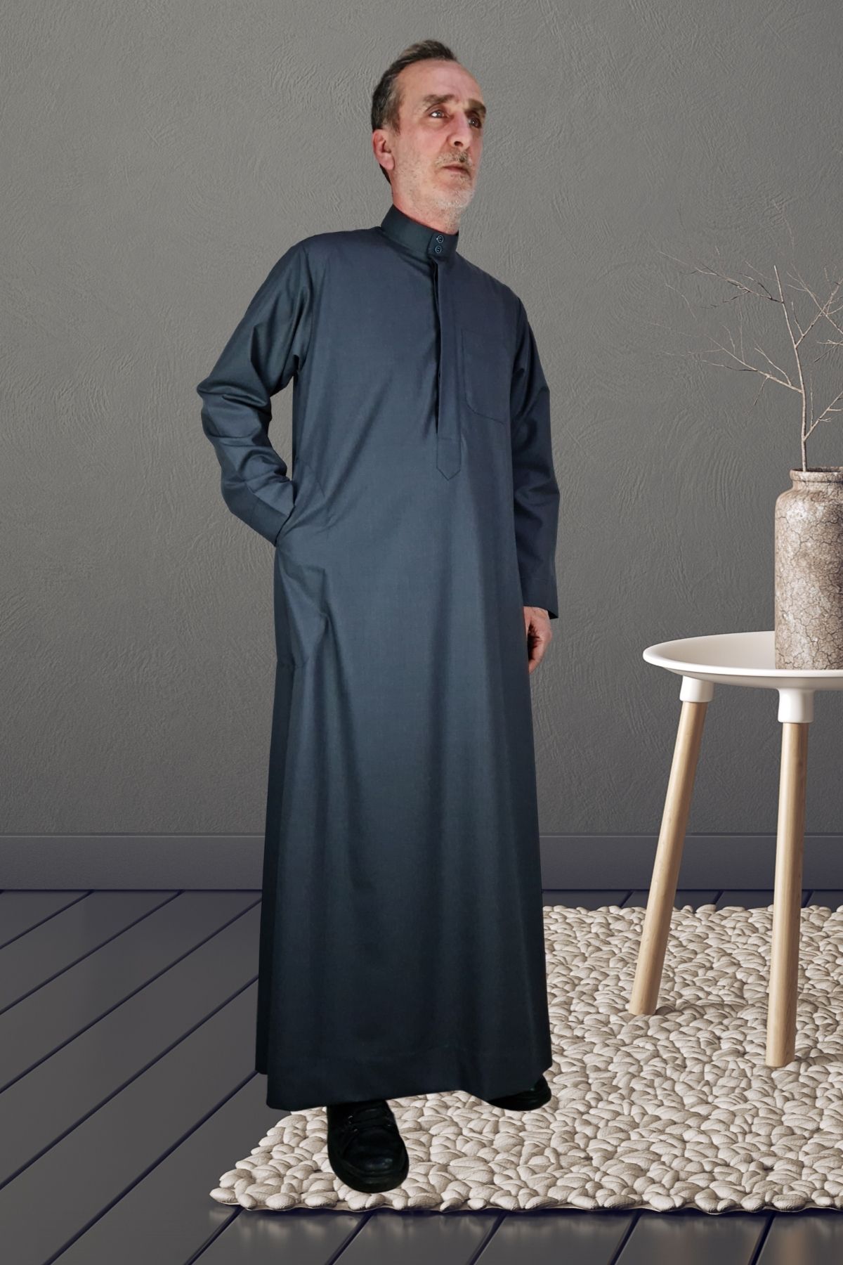 Royal Attire-Hajj Umrah Clothes/Front Buttons Hidden and Long Sleeves Without Buttons with Pockets/Prayer Robe/Men's Fistan 2