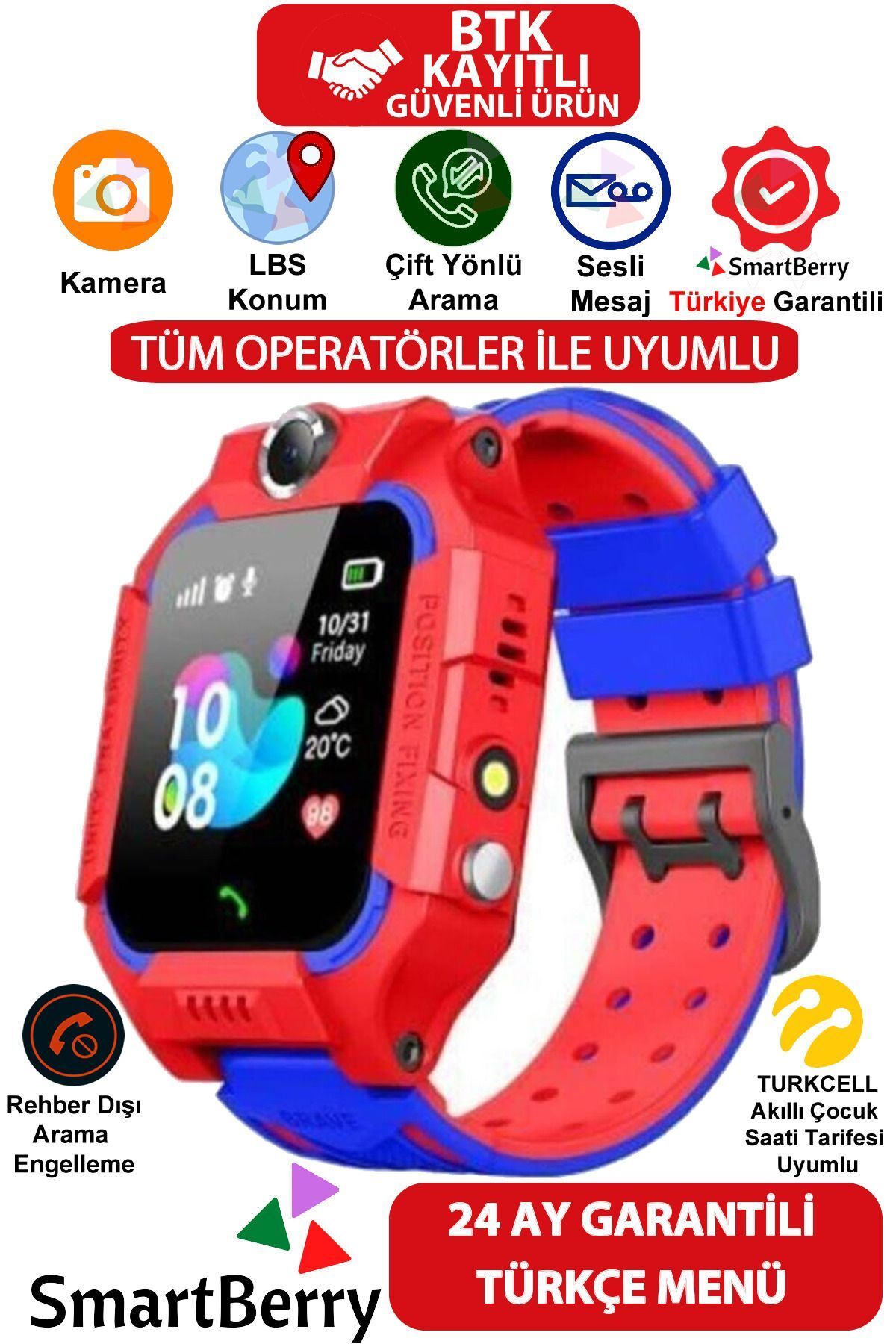 Z2 Lbs Konumlu Akıllı Çocuk Takip Saati Sim Kartlı Arama, Kameralı, Gizli Dinleme Özellikli- Kırmızı