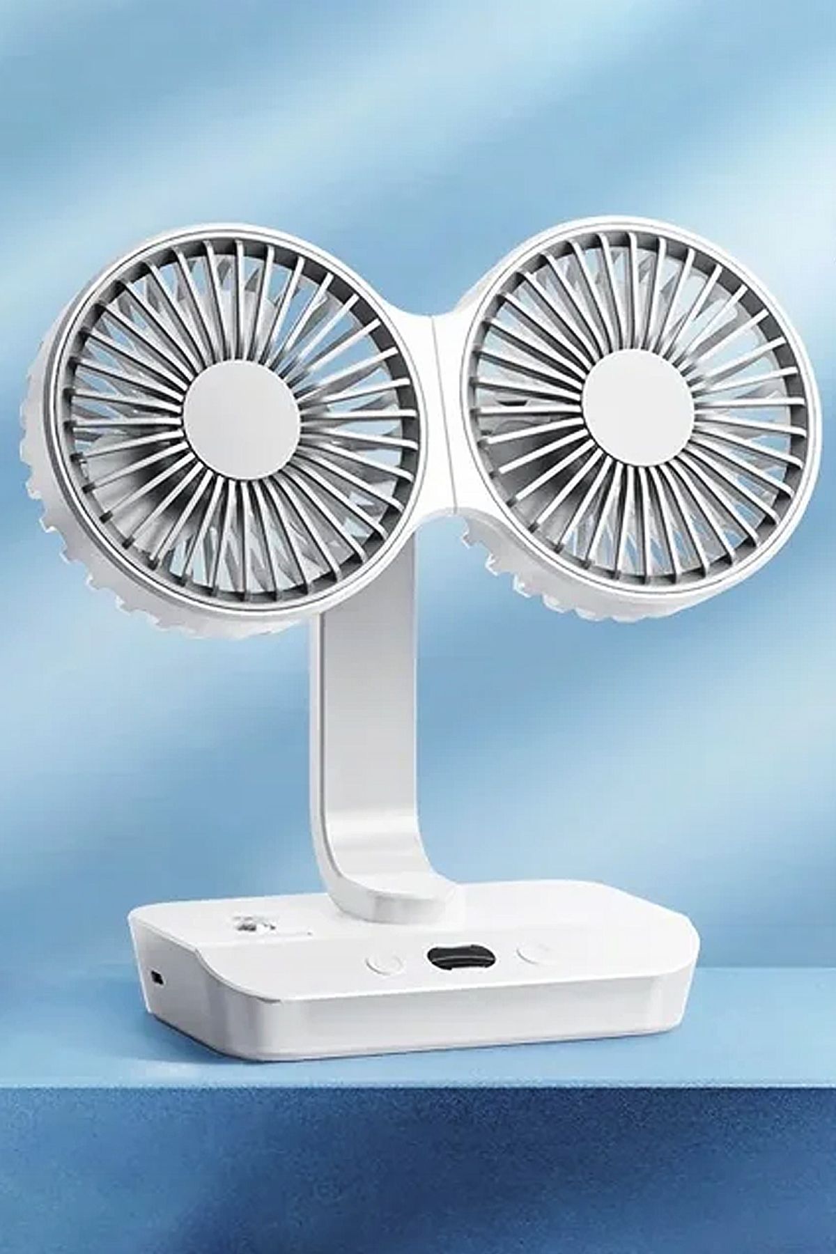 The Wlue Şarjlı Çift Fanlı Vantilatör / Masaüstü Ayarlanabilir Fan / Salınım Özellikli ve LED Işıklı