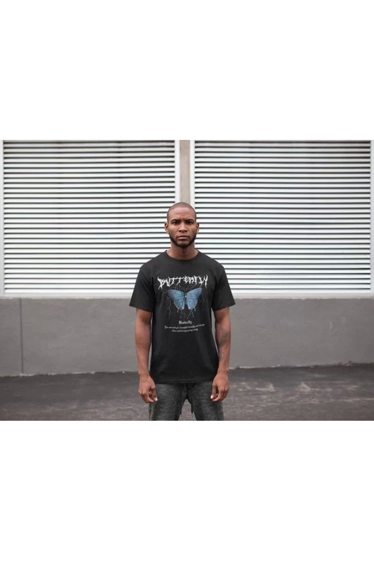 Robahood Unisex Bisiklet Yaka Baskılı Oversize T-Shirt - Siyah