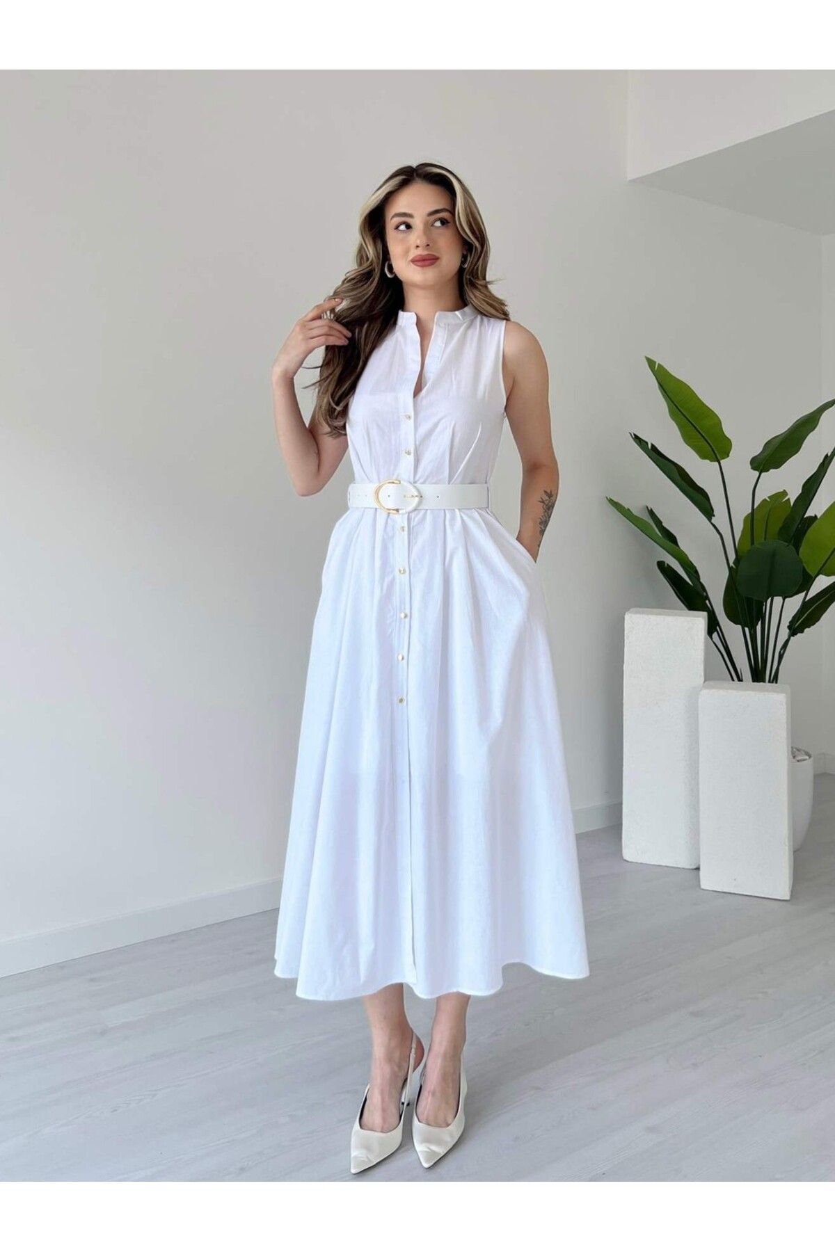 tiamoda Astarlı Midi Boy Poplin Elbise