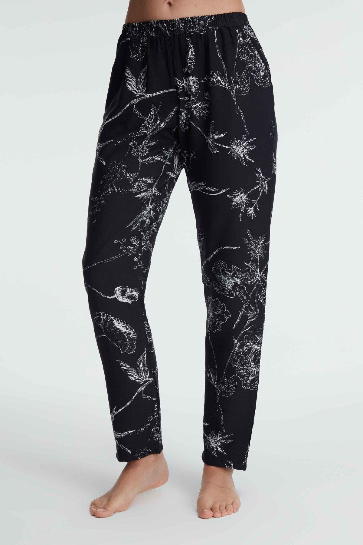 Motto10butik Anıl 9135 Günlük Ev Giyimi Viskon Çiçek Desenli Yazlık Örme Normal Bel Pijama Altı