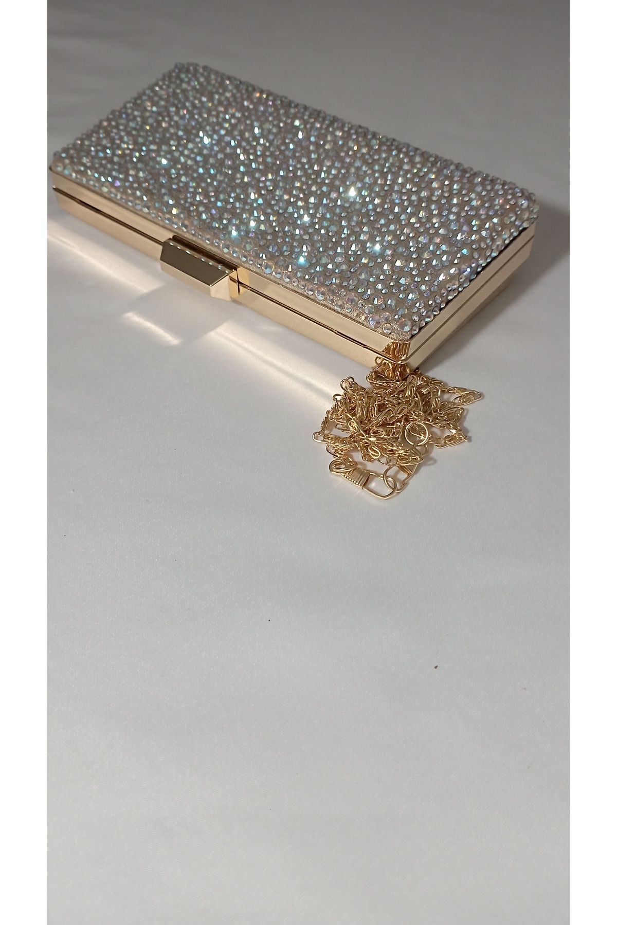 Şarra Gossi Taşlı Abiye Çanta Kristal Taşlı Gece Çantası Kadın Çanta Gold Çanta