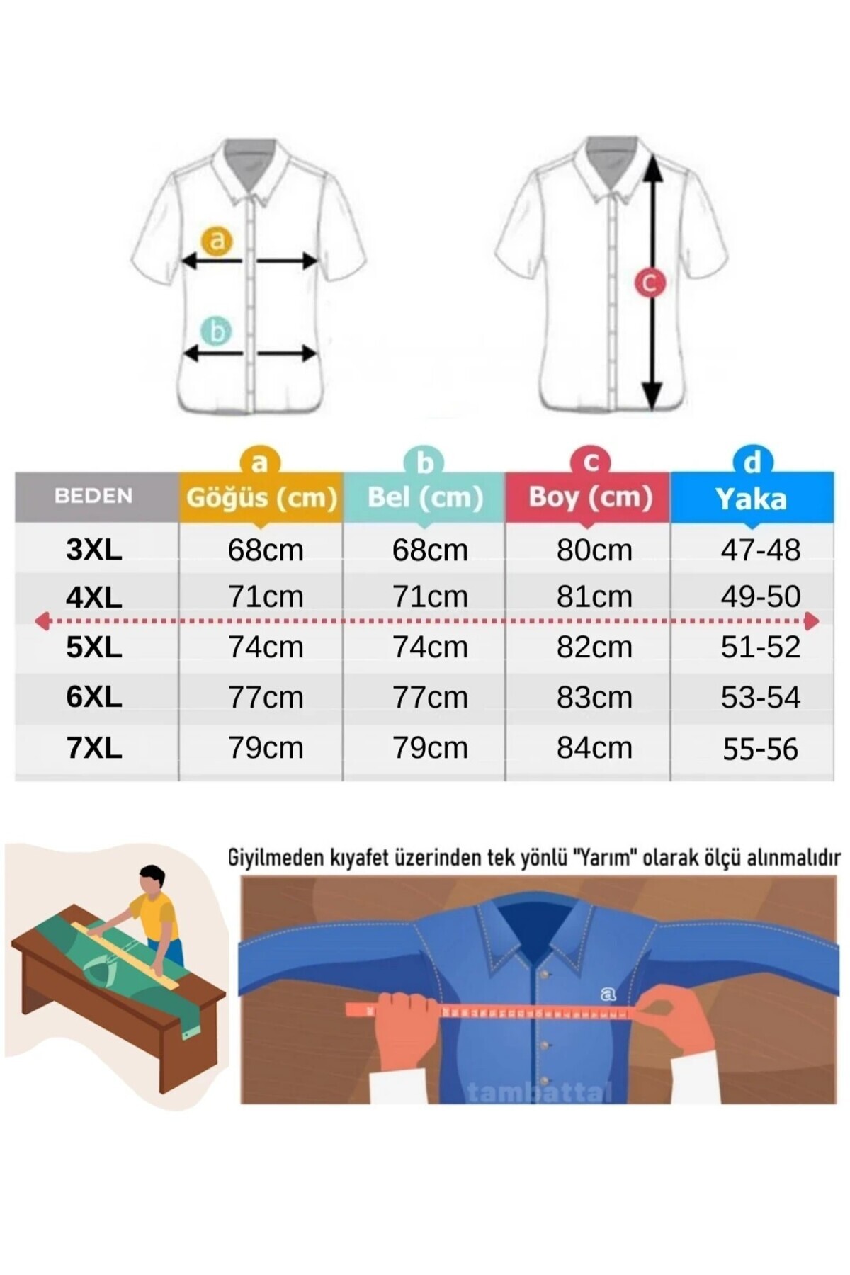 tambattal Büyük Beden Likralı Klasik Gömlek Kısa Kol (Geniş Rahat Kalıp) görsel 3