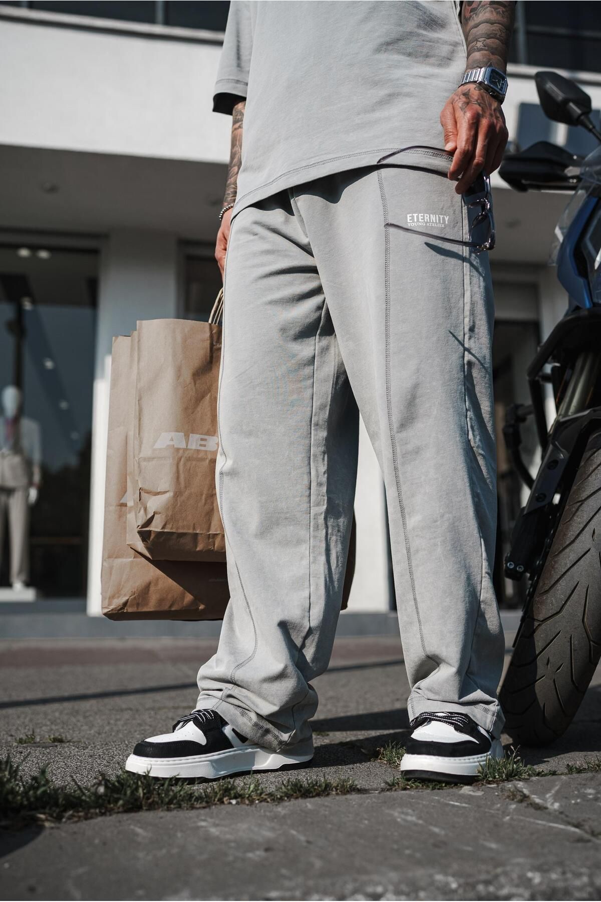 ablukaonline Erkek Baggy Fit Yıkamalı Eşofman Gri