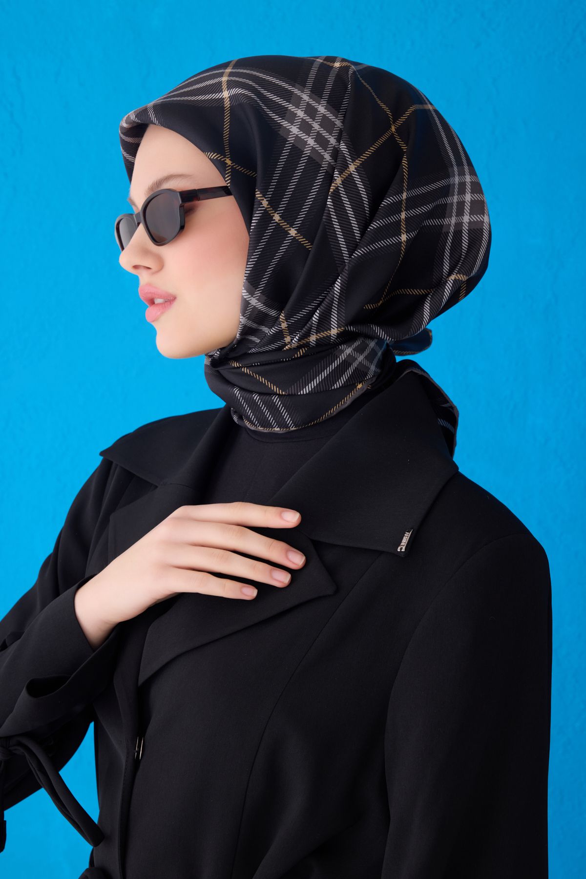 Belli Twill İpek Eşarp Siyah, Gri, Füme