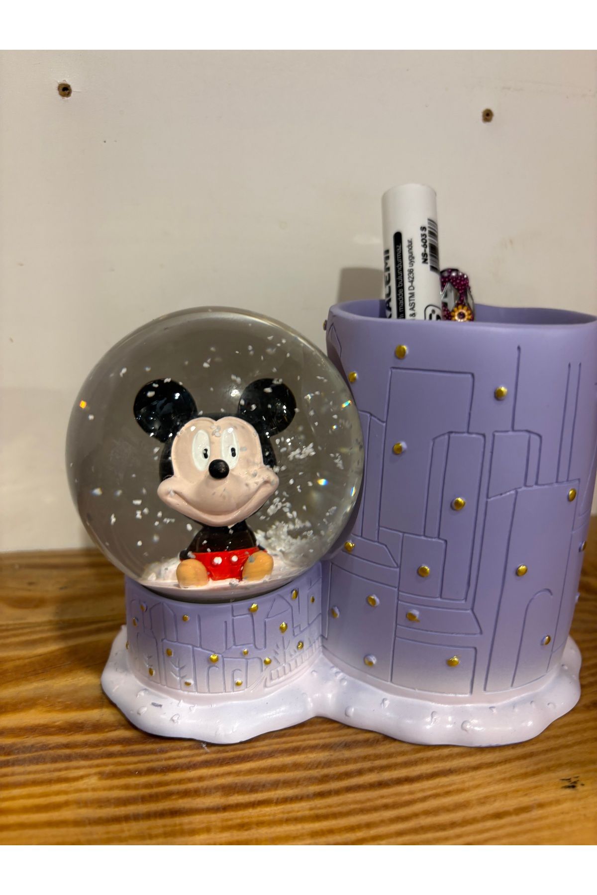 cemfa Masaüstü Işıklı Micky Mouse Küreli Kalemlik Kar Küresi Su küresi