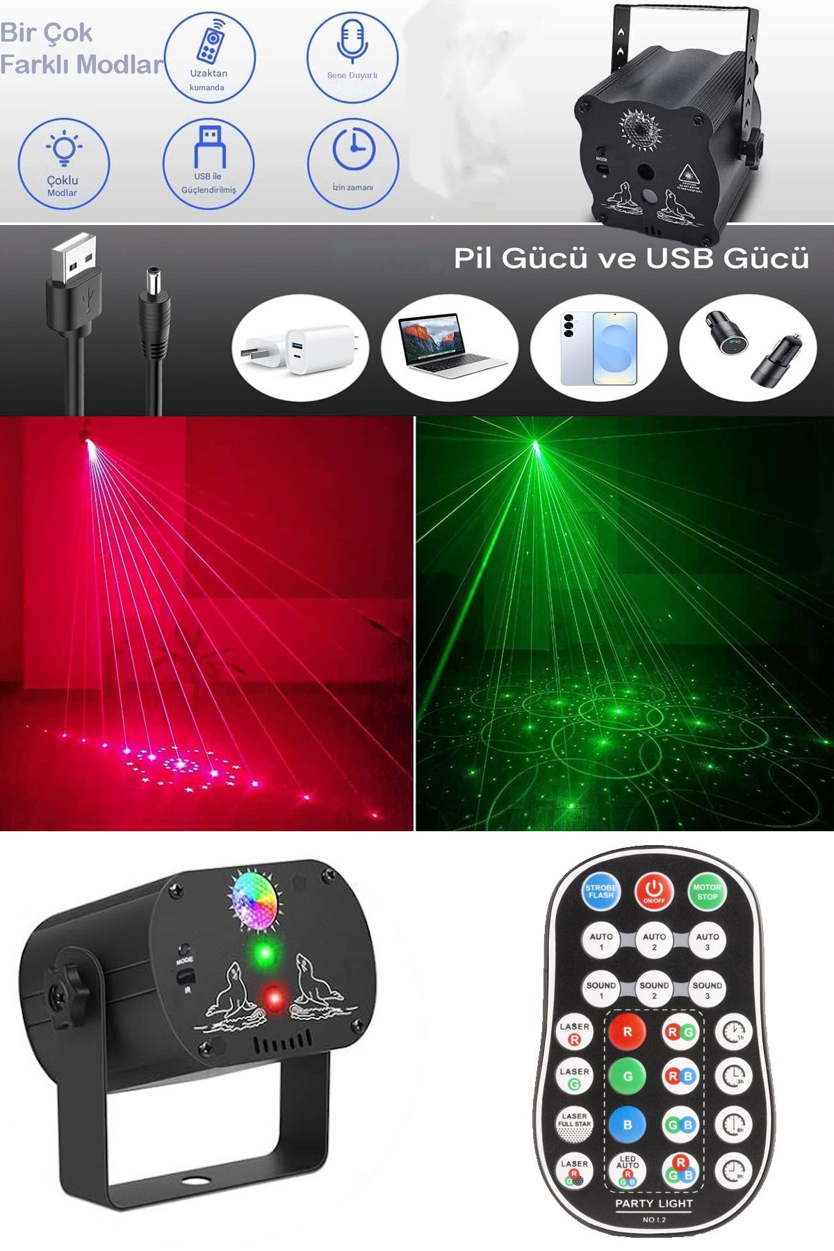 nextbuy Mini Rgb Disko Işık Dj Led Lazer Sahne Parti Projektörü Usb Disko Topu Sese Duyarlı YK3220