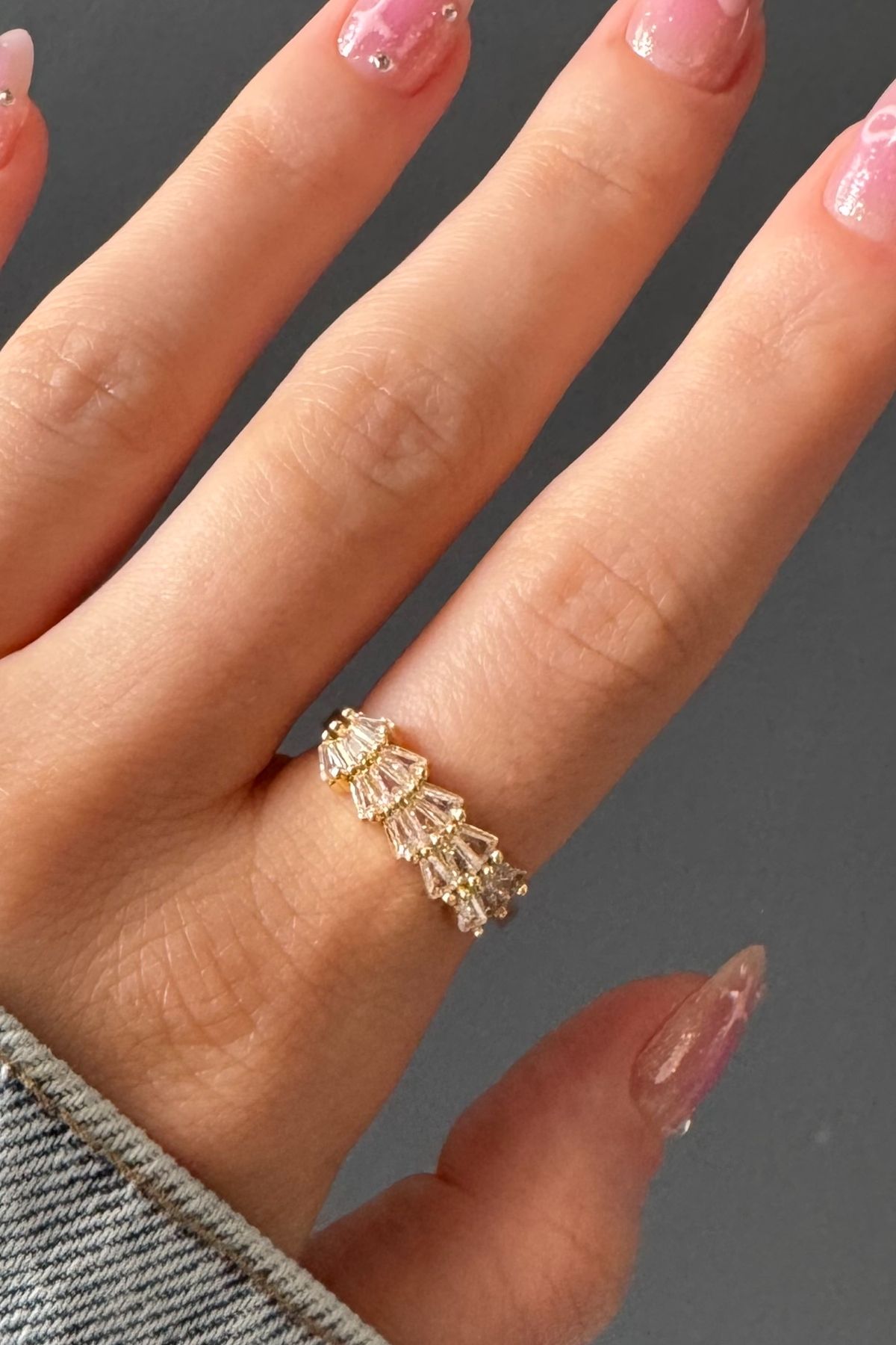 H&E DESIGN Kadın Gold Renk Zirkon Taşlı Luna Premium Ayarlanabilir Yüzük