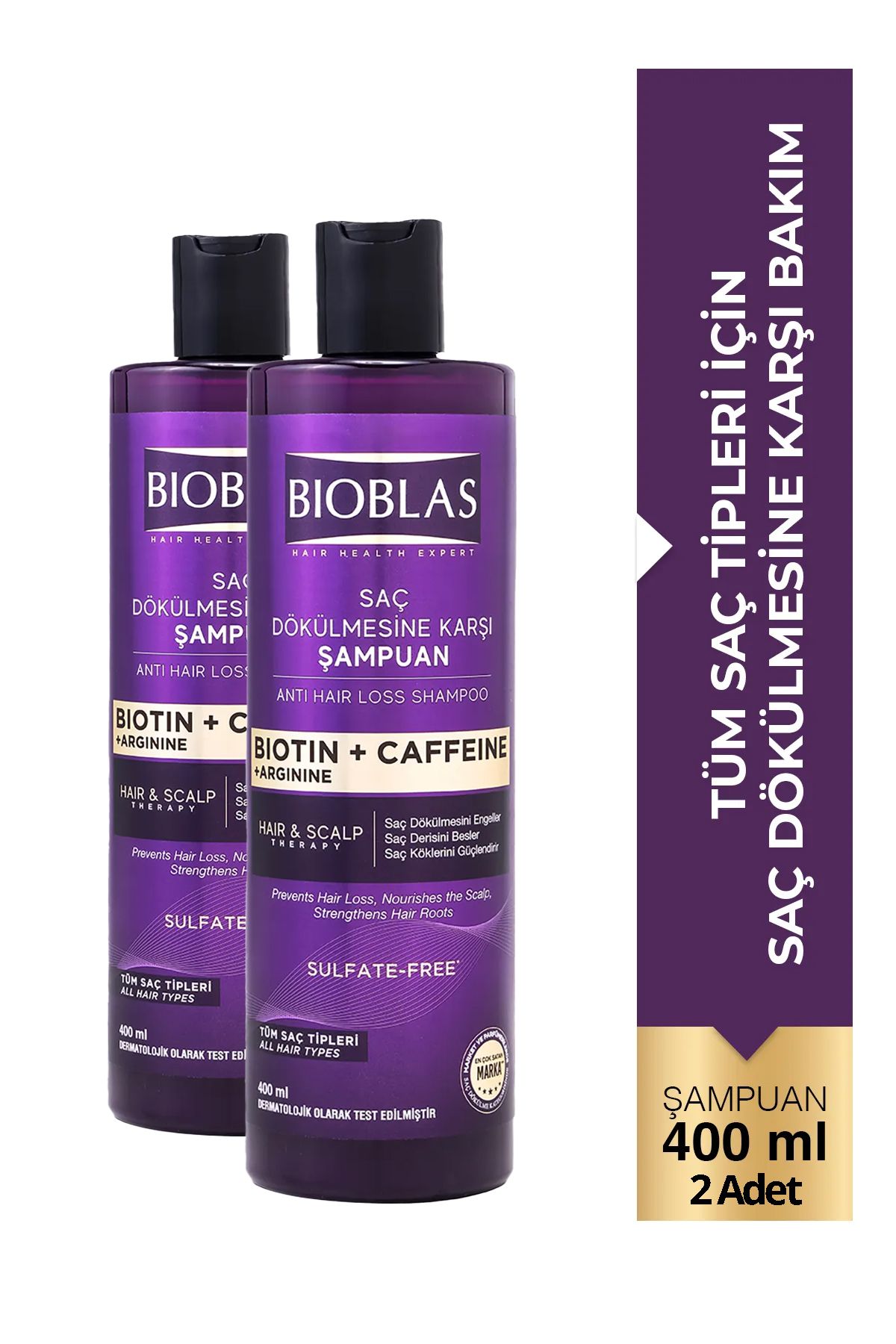 Bioblas Kafein Arjinin Biotin Saç Dökülmesi Karşıtı Şampuan 400 Ml 2 Adet