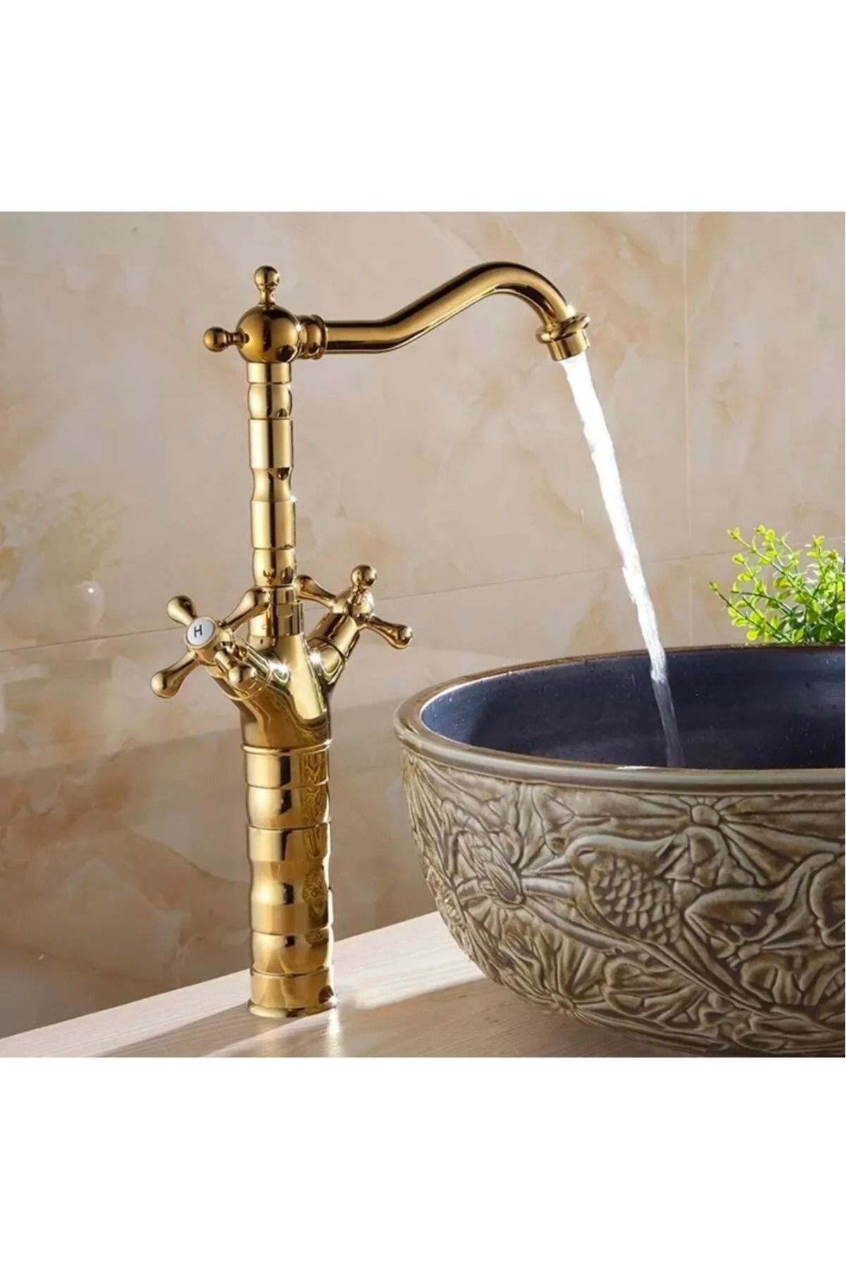 entrend11 Altın Kaplama Çanak Lavabo Bataryası – Çift Kollu