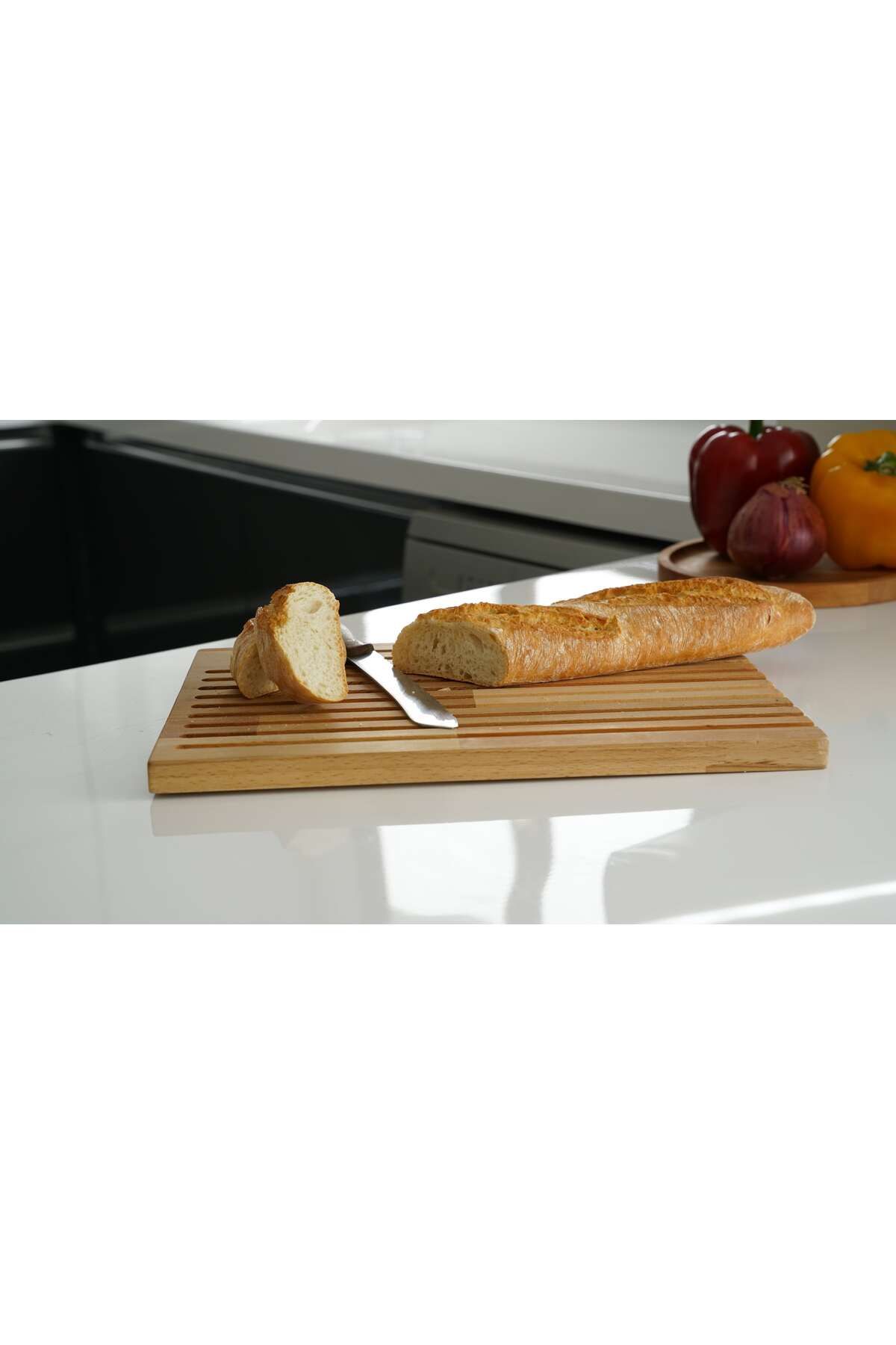 Orgin Wood Ekmek Kesme Tahtası, Oluklu Kesme Tahtası, Ahşap Kesim Panosu, Sunum Tahtası