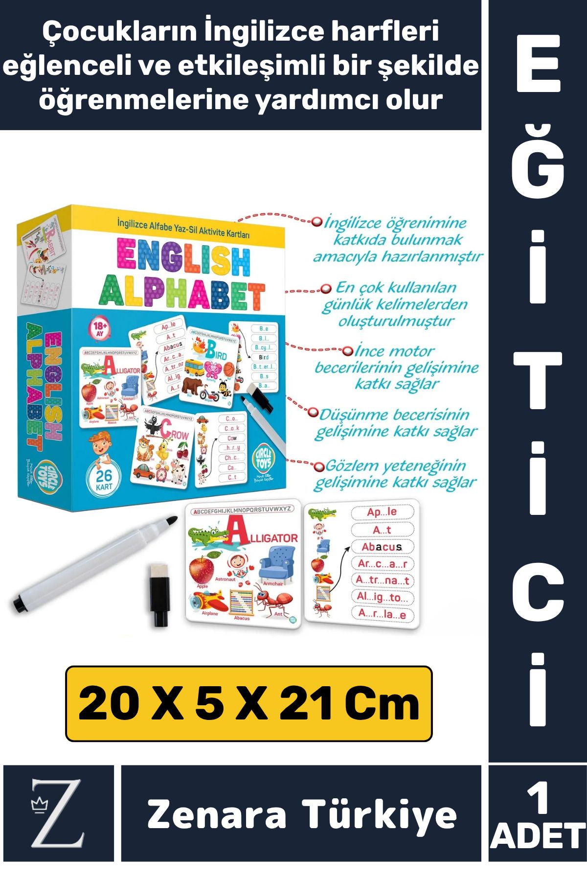 Zenara Çocuk Eğitici İngilizce Dil Bilgisi Gelişimi Hayvan Meyve Sebze Nesne Tanıma İNGİLİZCE ALFABE