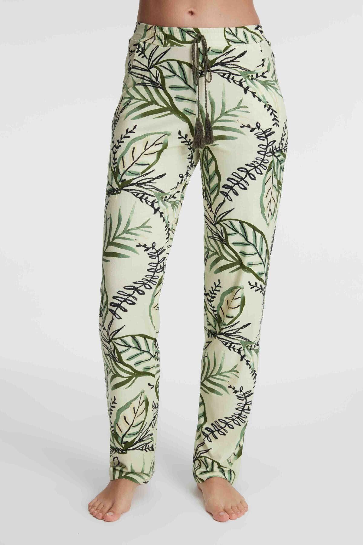 Motto10butik Günlük Ev Giyimi Kadın Viskon Çiçek Desenli Yazlık örme Normal Bel Pijama