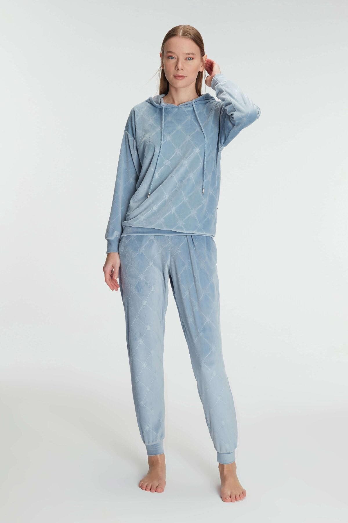 Motto10butik Kapüşonlu Uzun Kol Sweatshirt Pijama Takımı
