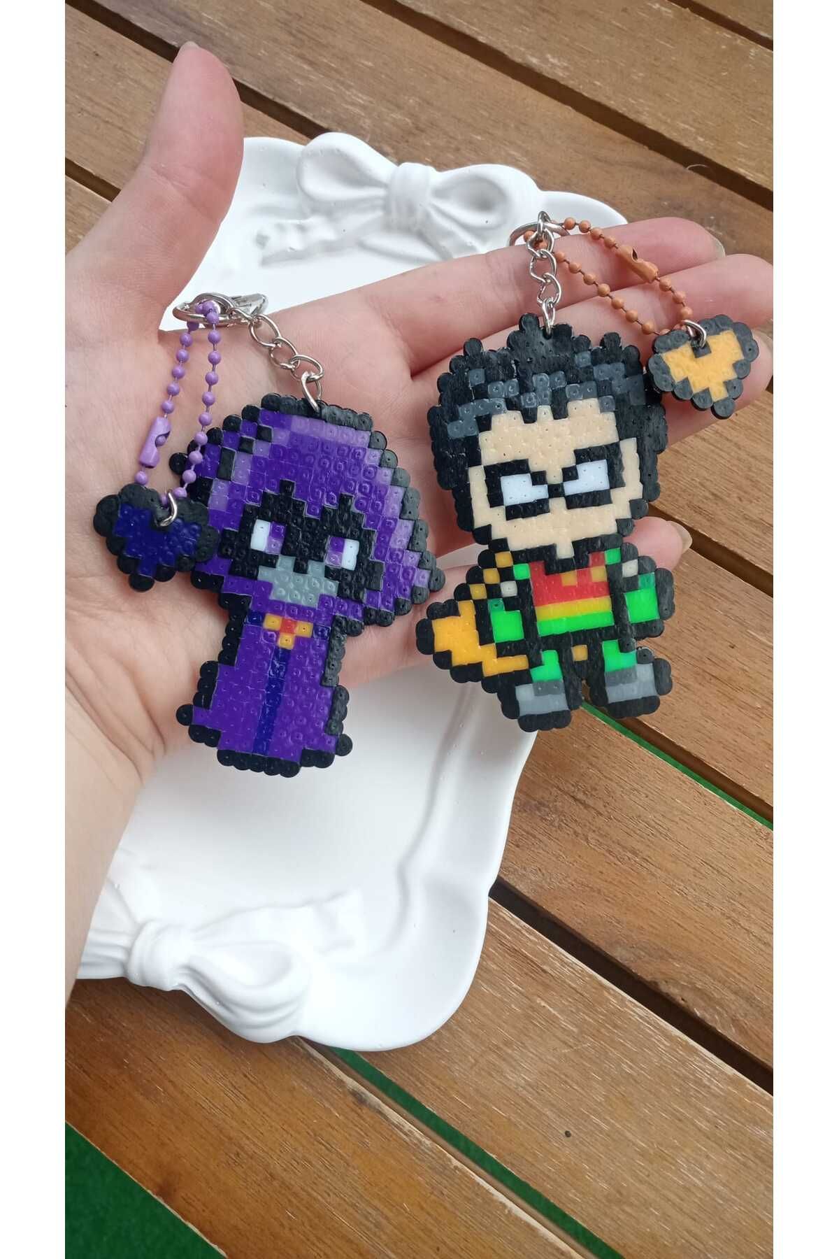 Atölye Moonlit Teen Titans Raven ve Robin Couple Sevgili İkili Anahtarlık