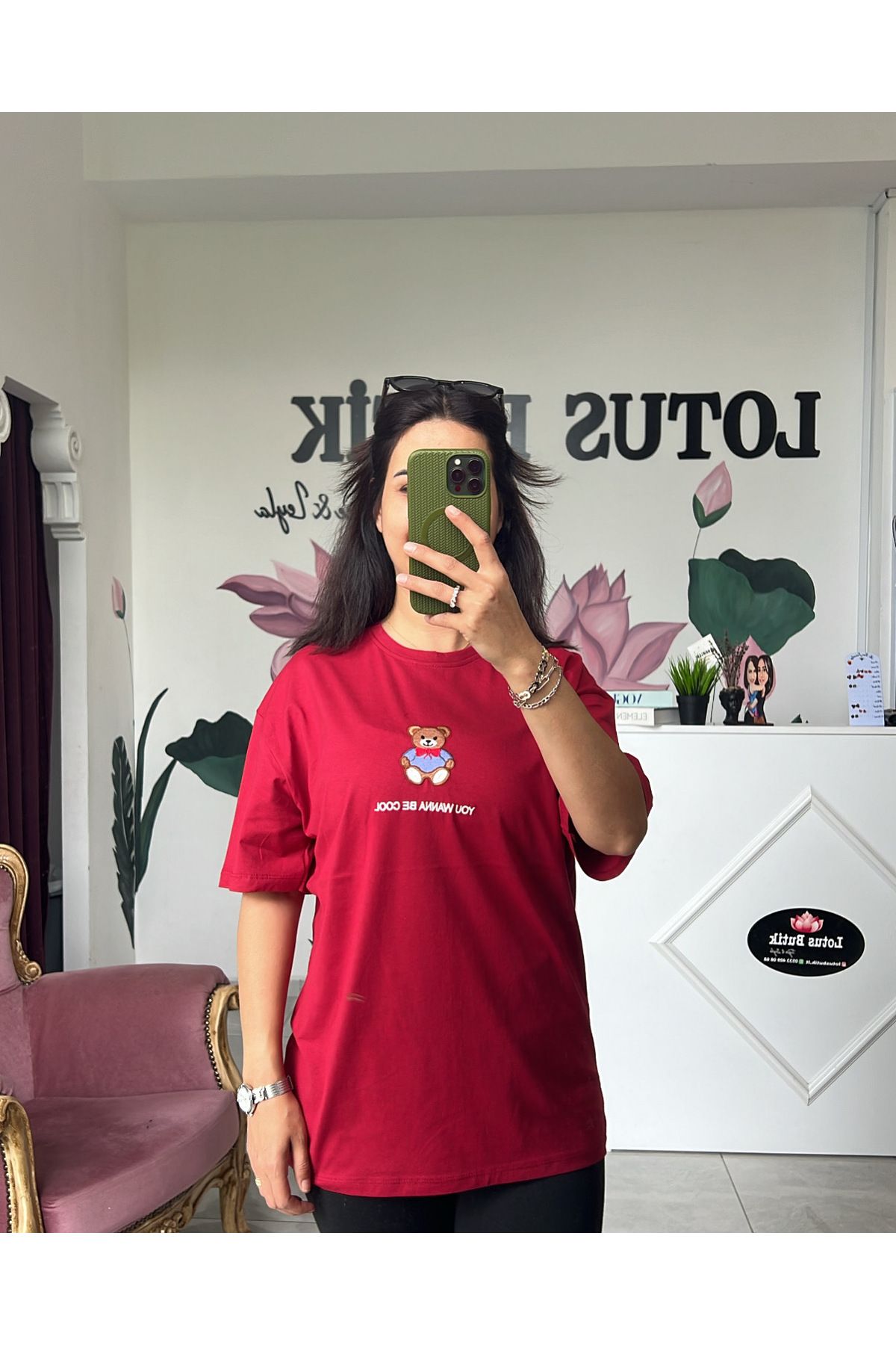 ModaLotus Teddy Bordo Oversize T-Shirt