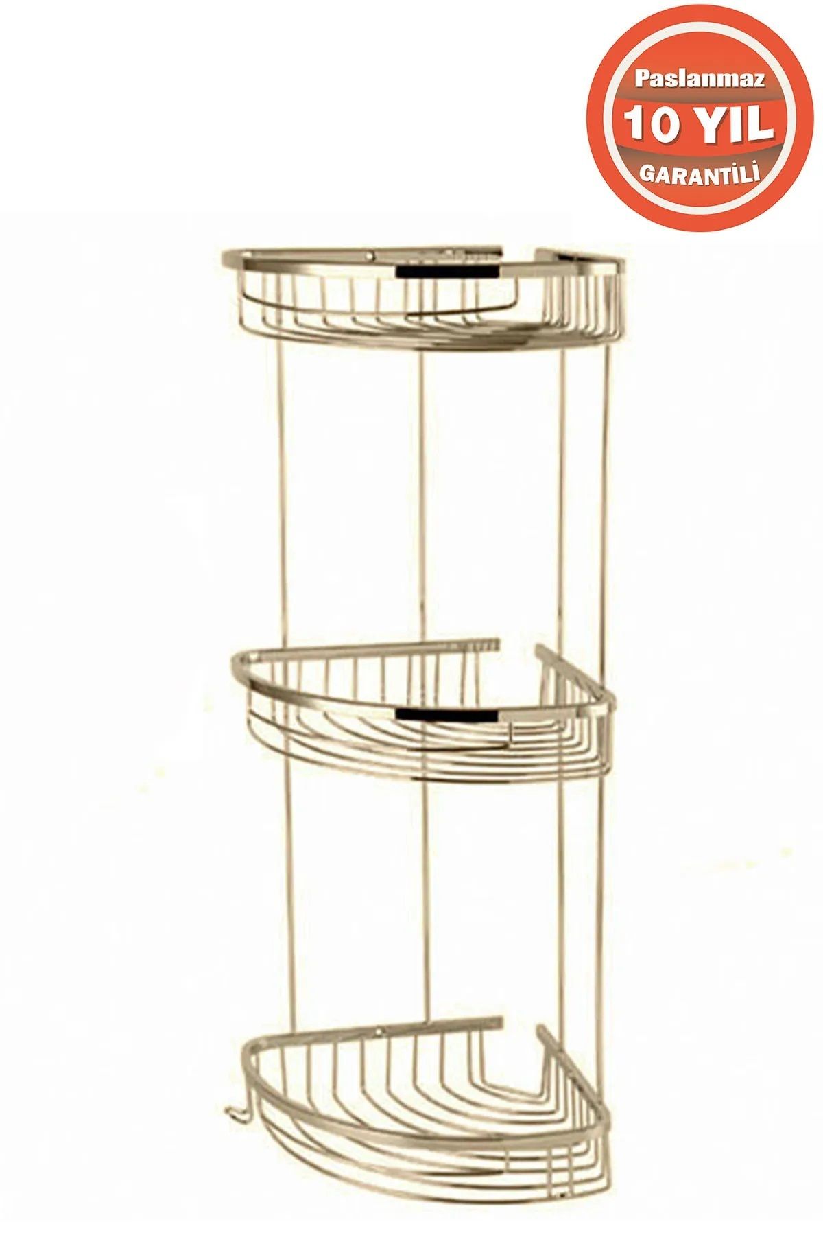 CLK Paslanmaz Pirinç Destina 3'lü 19x19 Cm Şampuanlık Banyo Rafı Altın Gold