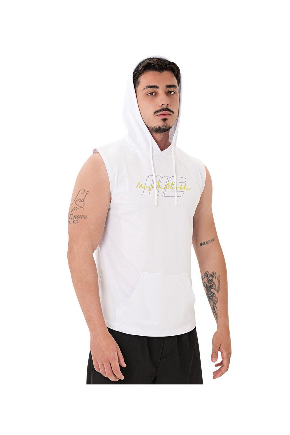 MUSCLECLOTH Icon Kapüşonlu Kolsuz T-Shirt Beyaz