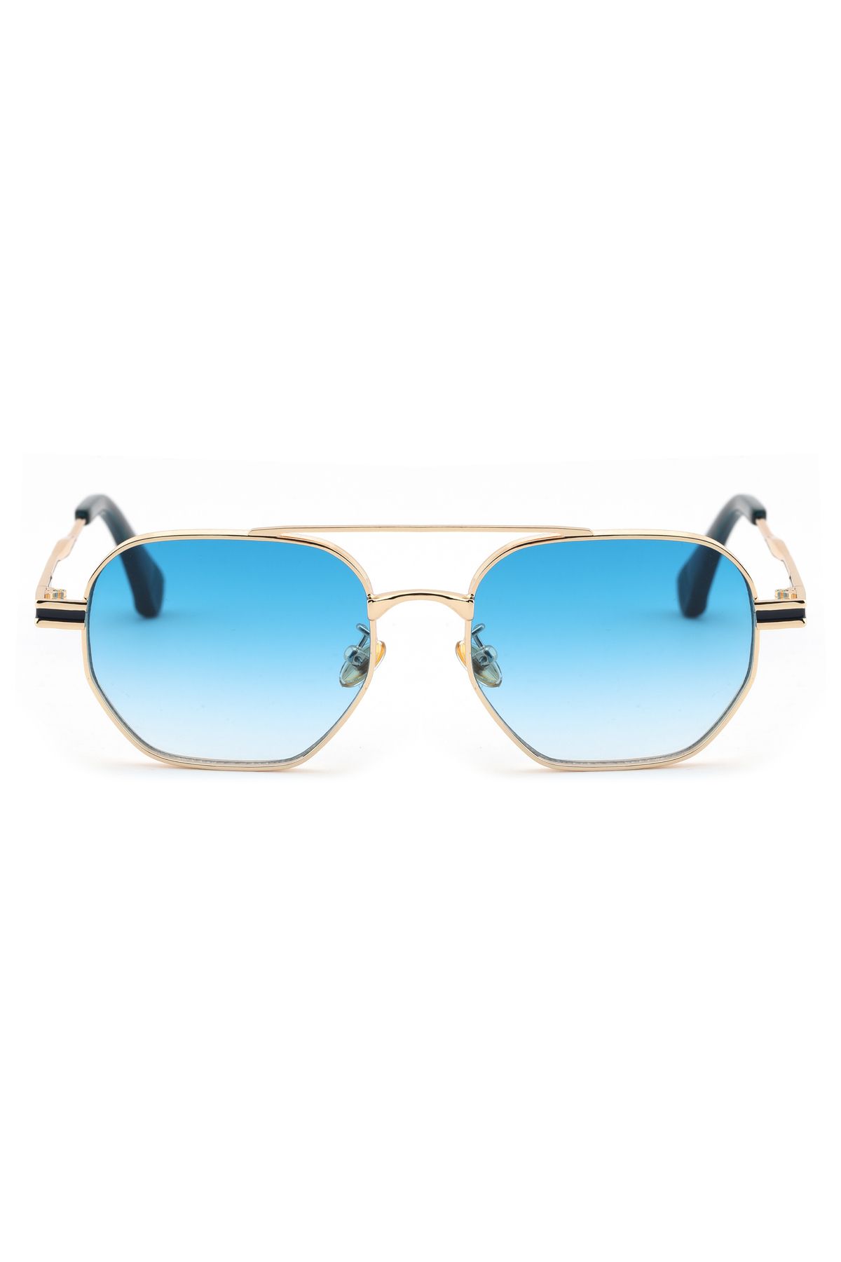 TomyHelf-Geometric Design Metal Gold Frame Blue Glass Unisex Sunglasses 2
