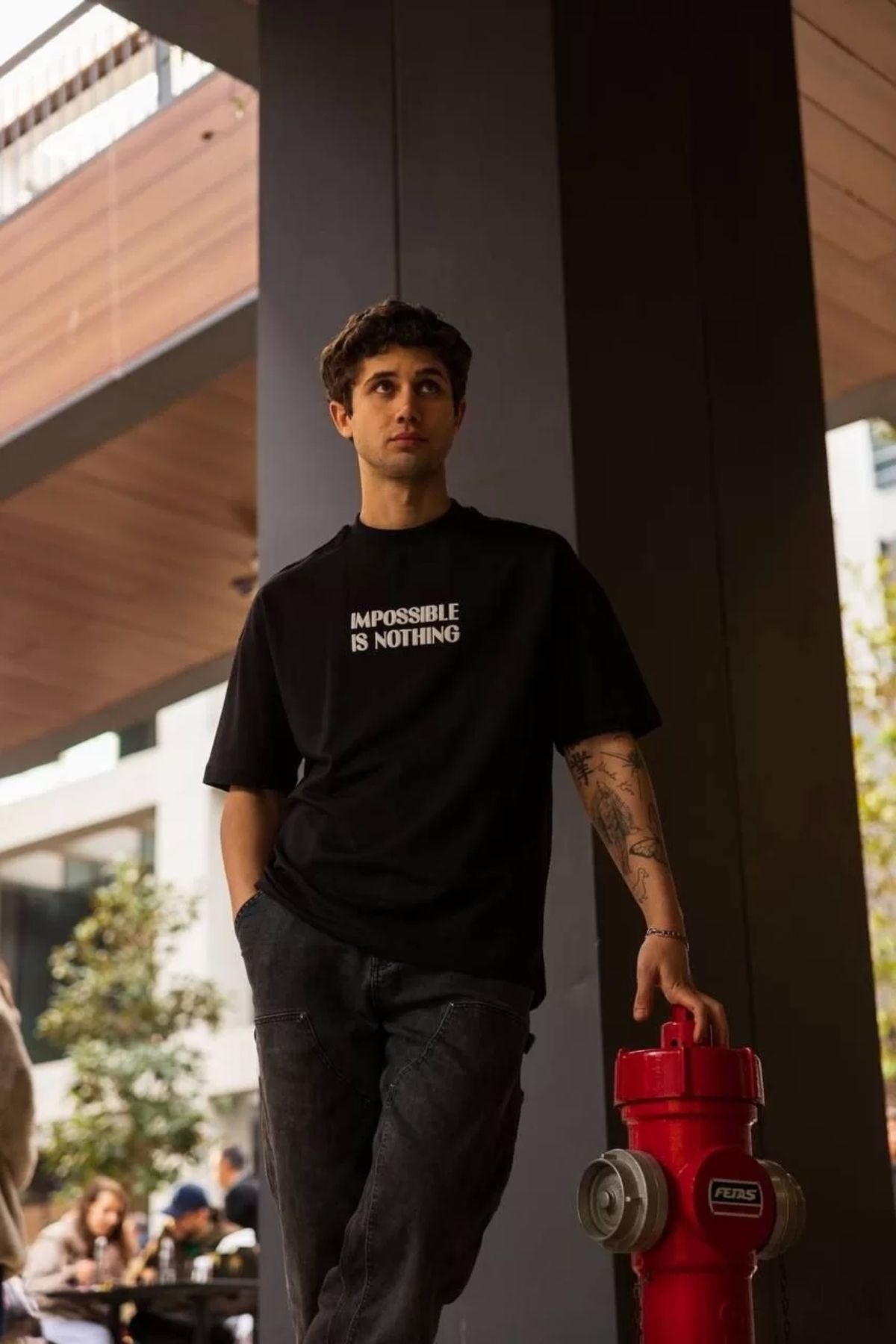 Robahood Unisex Bisiklet Yaka Baskılı Oversize T-Shirt - Siyah