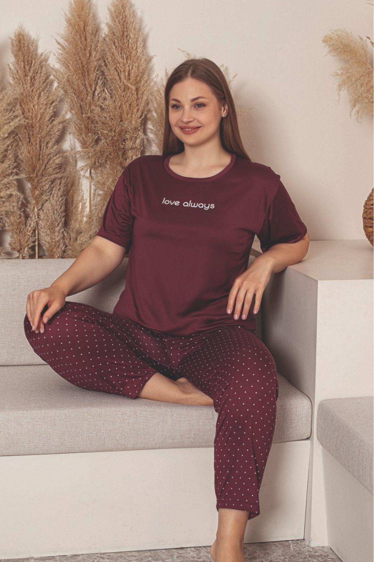 Farya Home Büyük Beden Milan Bambu Kısa Kollu Likralı Penye Pijama Takımı