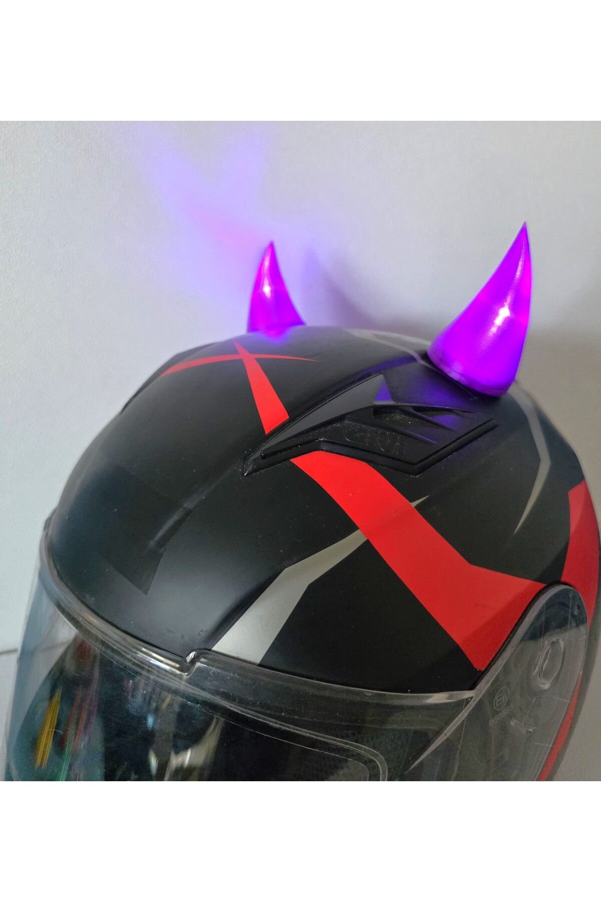 3dfabrick Işıklı Kask Boynuzu,ışıklı Şeytan Boynuzu Pil Dahil.-MOR 2 Adet 3M BANTLI
