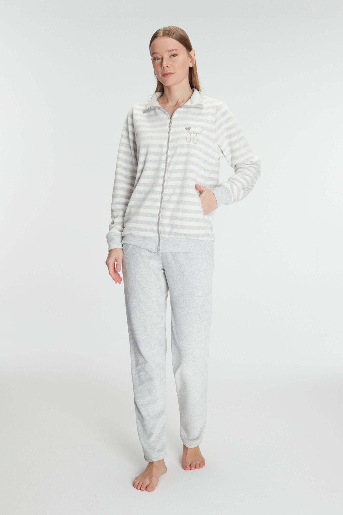 Motto10butik Pamuklu Uzun Kollu Fermuarlı Sweatshirt ve Pantolon Takım Pijama Takımı