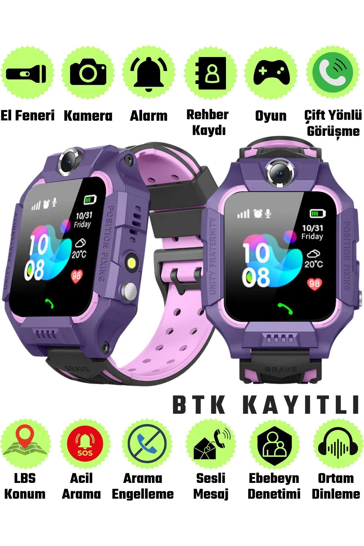 Watch Kameralı Gps Takipli Akıllı Çocuk Saati Sım Kartlı Ortam Dinleme Iphone Huawei Android Ios 8 9