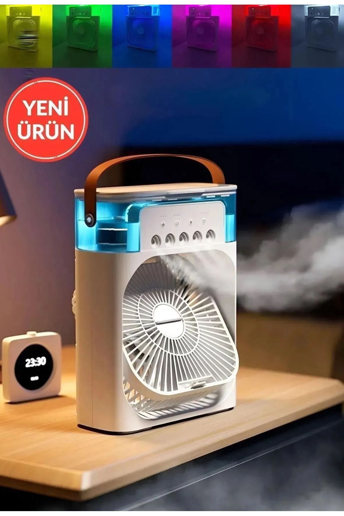 garaccu Fonksiyonel Işıklı 600ml 5 Spreyli Vantilatör Buzlu Buharlı Mini Klima Mini Fan