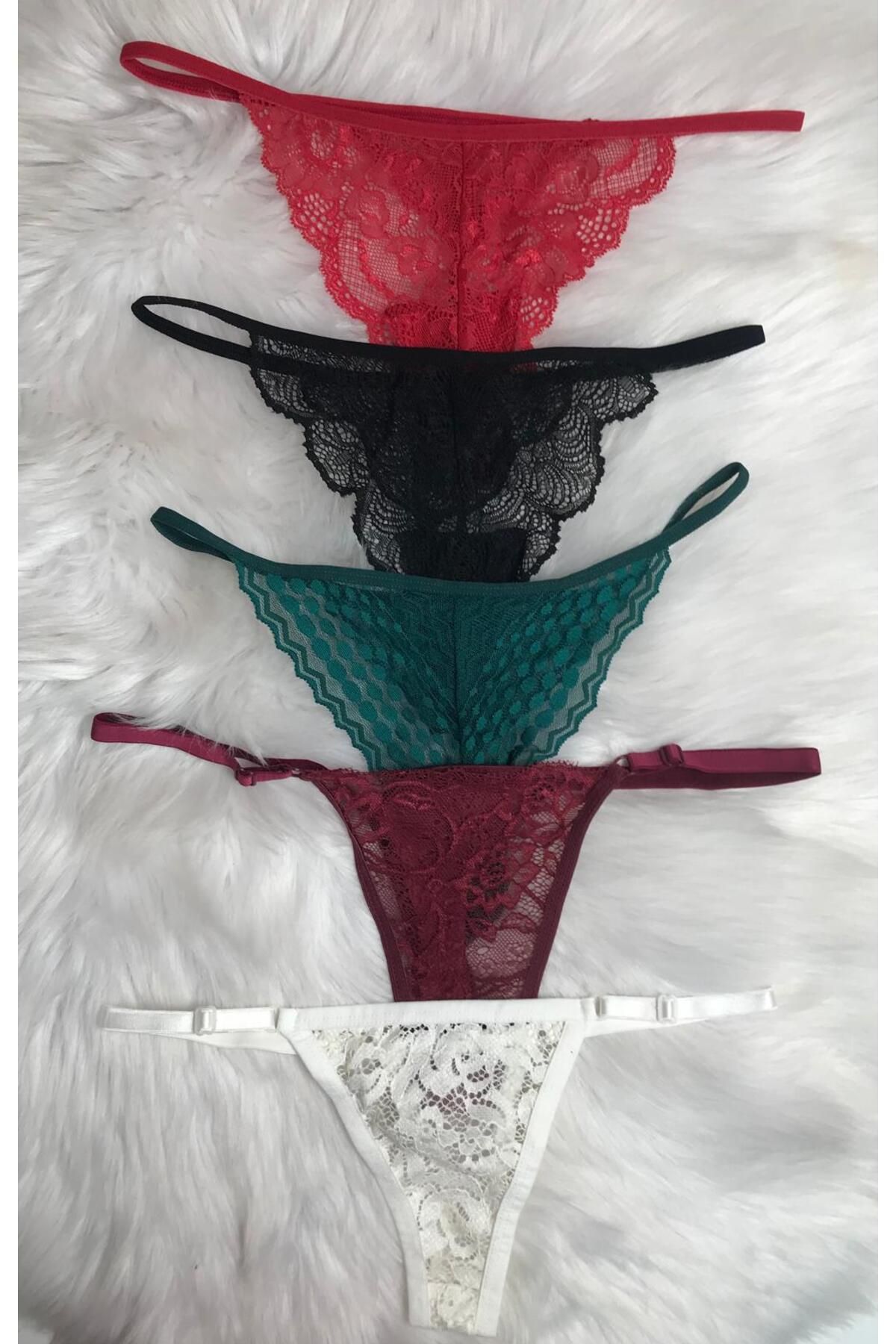 COLOR DE PIEL Kadın tanga külot 5 li (Kırmızı-Siyah-Yeşil-Bordo-Ekru )