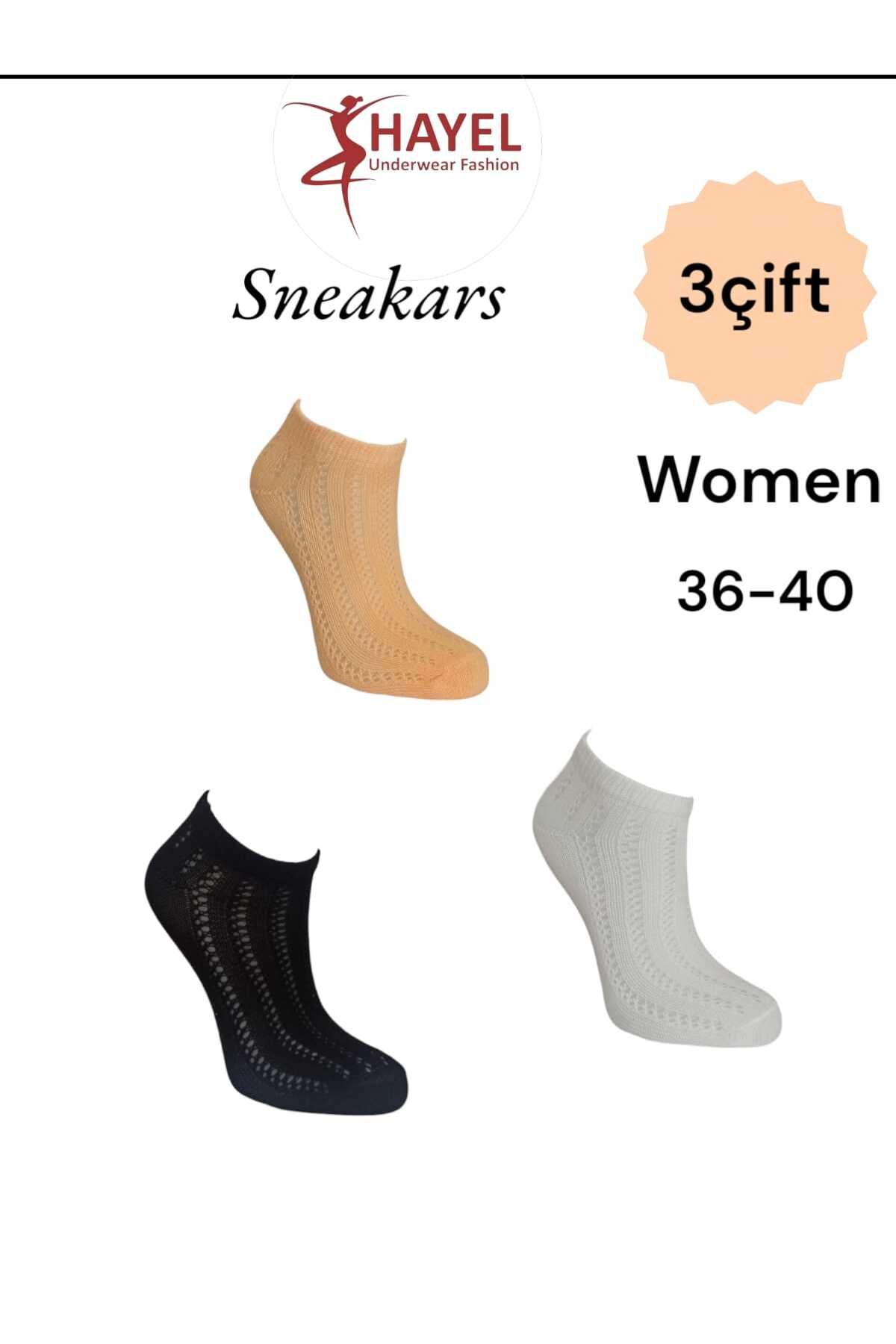 HAYEL 3Çift Çok Renkli File Sneakers Zincir Desenli Şık Tasarım Yuksek Kaliteli Pamuklu Çorap