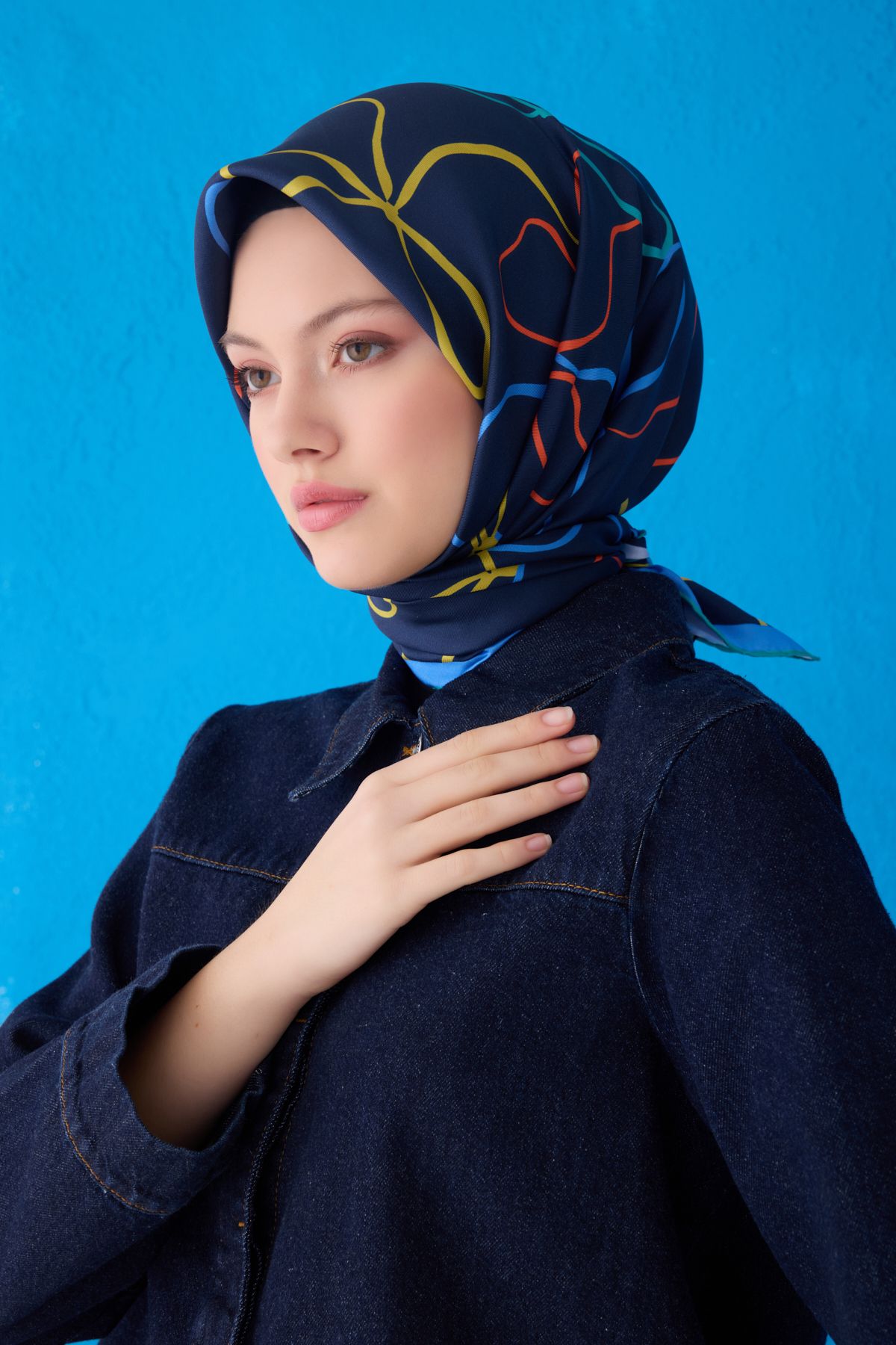 Belli Twill İpek Eşarp Lacivert, Mavi