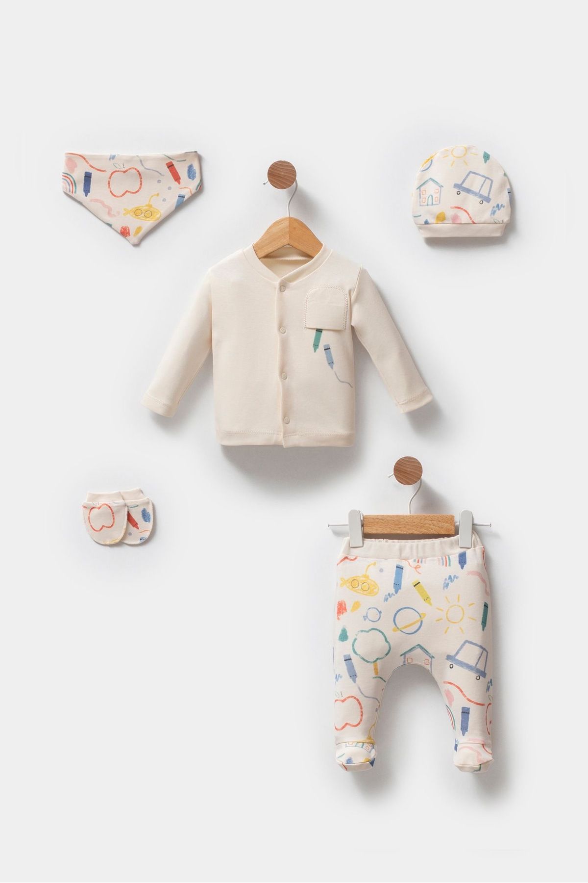 Tiny World %100 Pamuk Bebek Pastel Kalem 5li Hastane Çıkış Seti